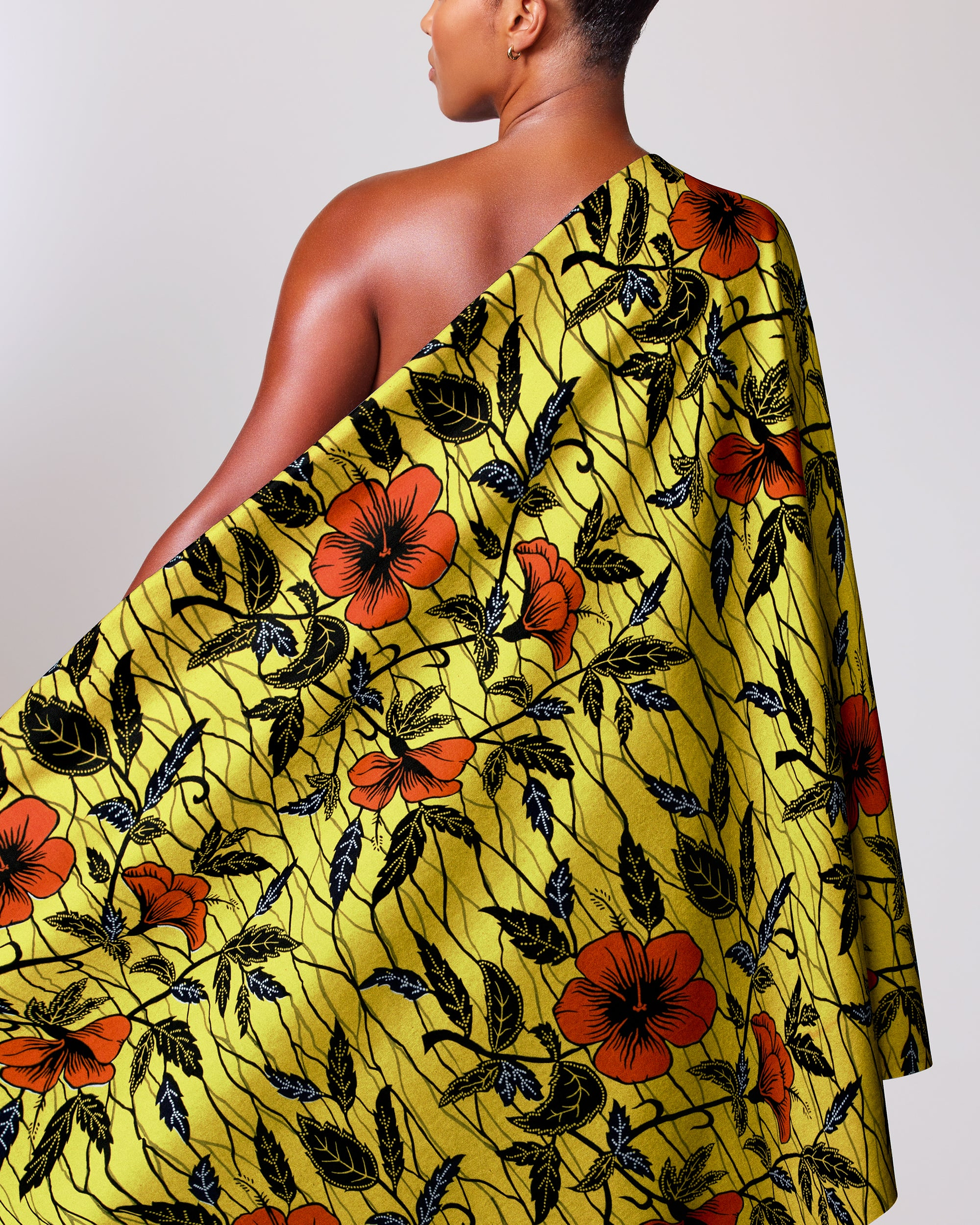 Vibrant yellow one-shoulder wrap dress wax hollandais vl00921.223