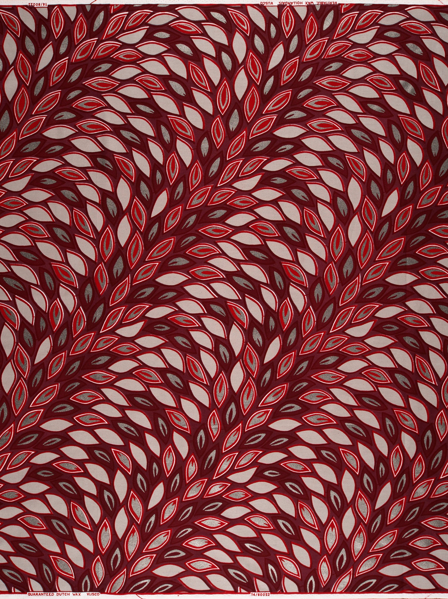Red gray leaf-patterned fabric design wax hollandais vl80022.007