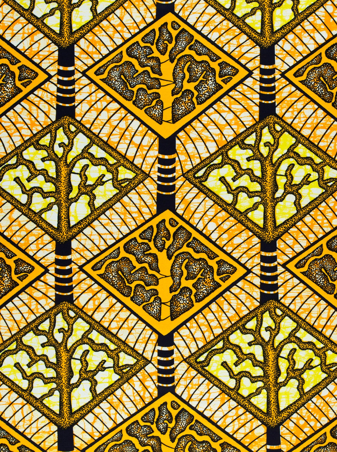 Vibrant yellow black patterned fabric super-wax vls4398.010