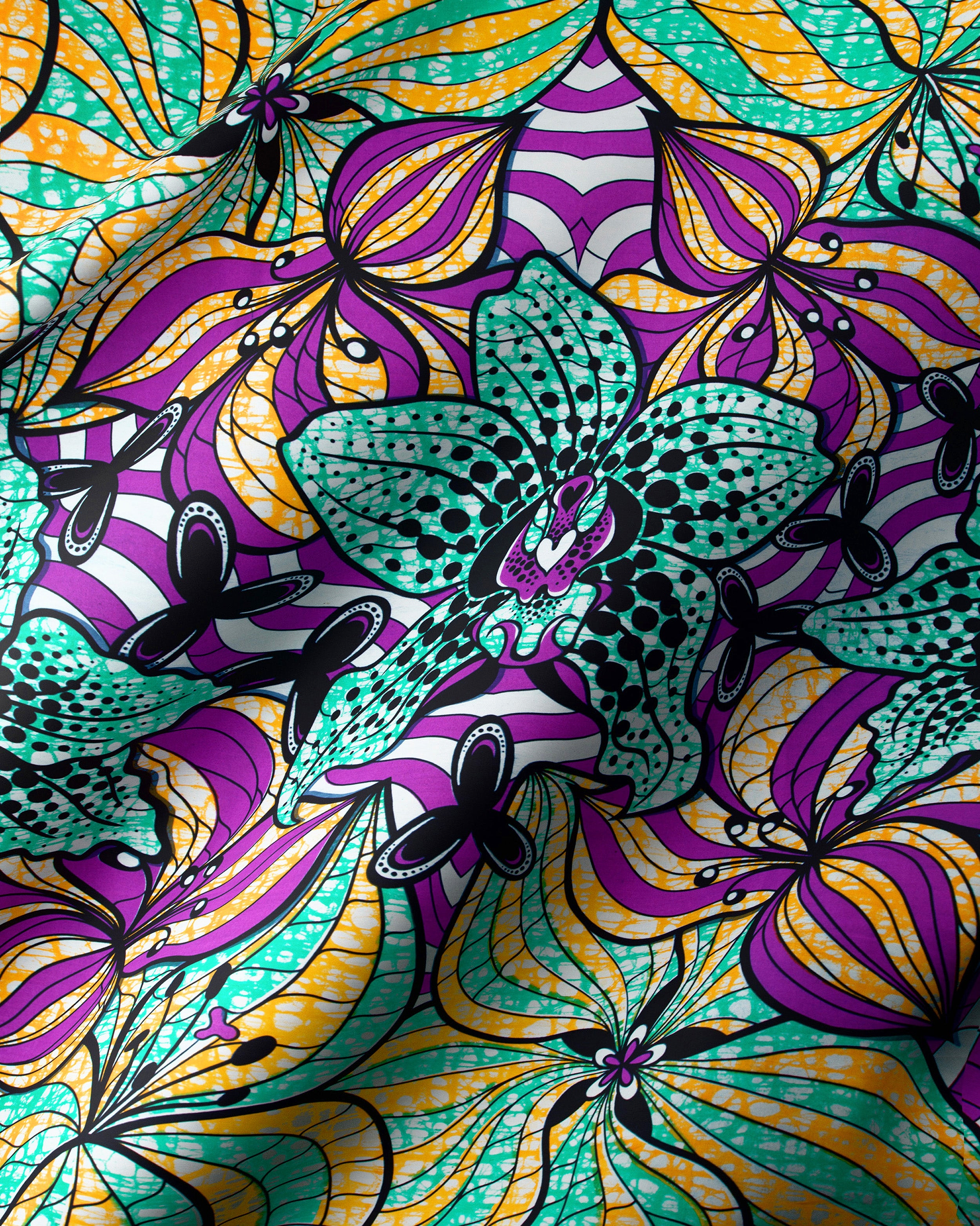 Vibrant purple teal yellow floral-patterned super-wax vls6516.001