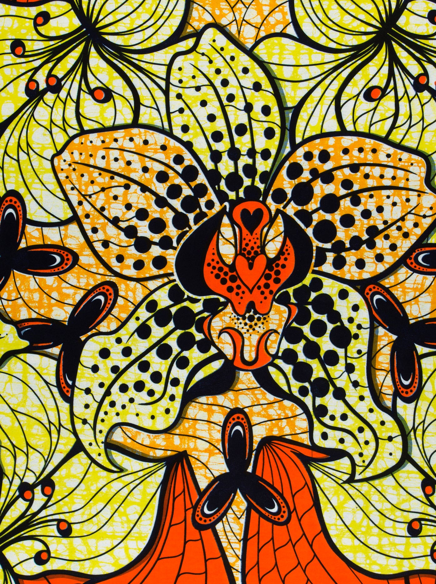 Vibrant yellow orange floral-patterned fabric super-wax vls6516.013