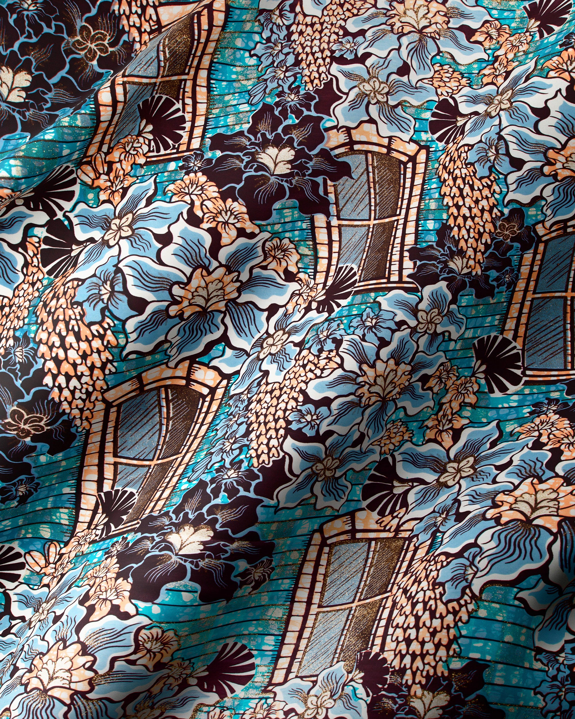 Vibrant turquoise fabric whimsical pattern grand super-wax vls7072.008