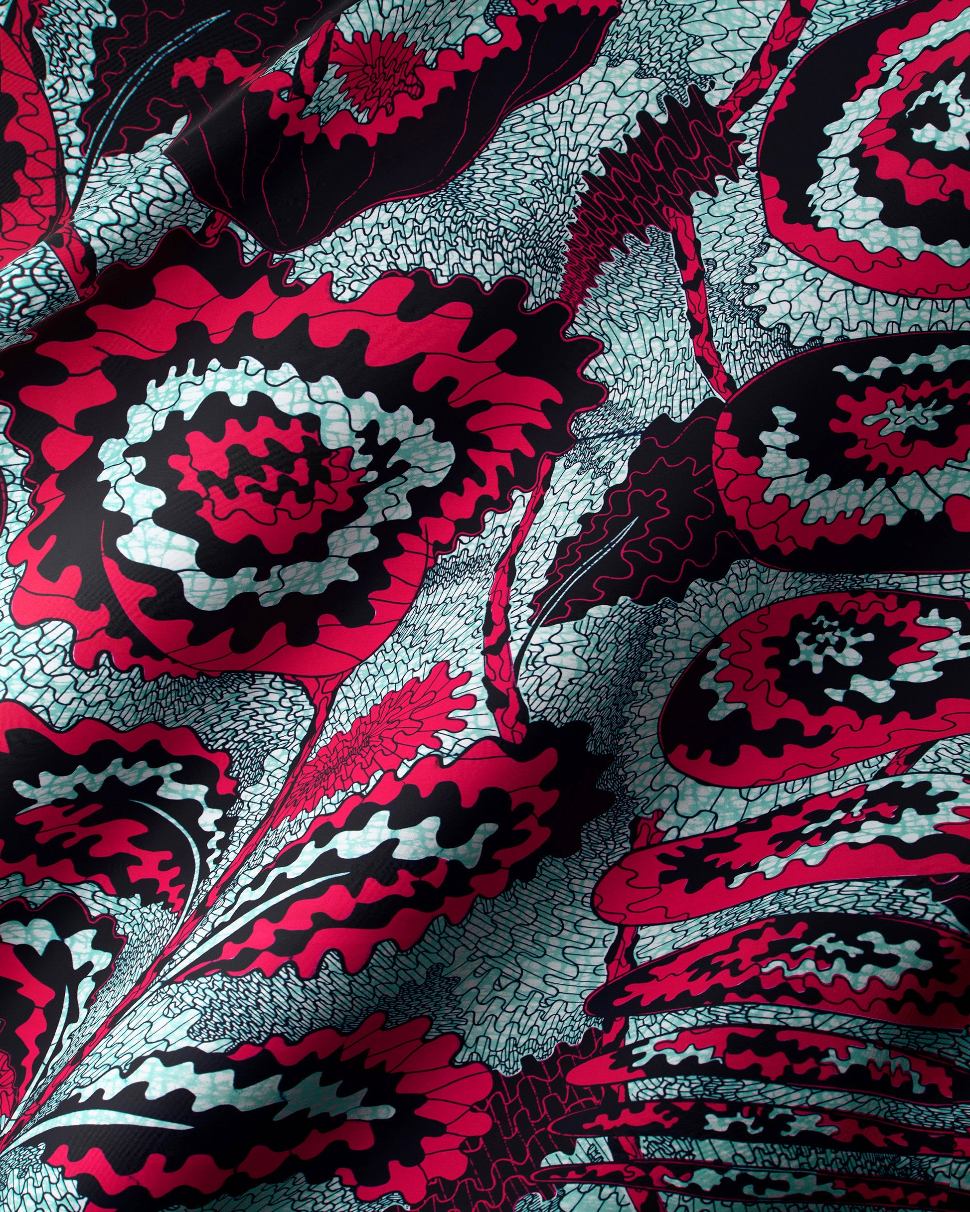 Vibrant red black silver-gray floral-patterned wax hollandais vlw1827.002