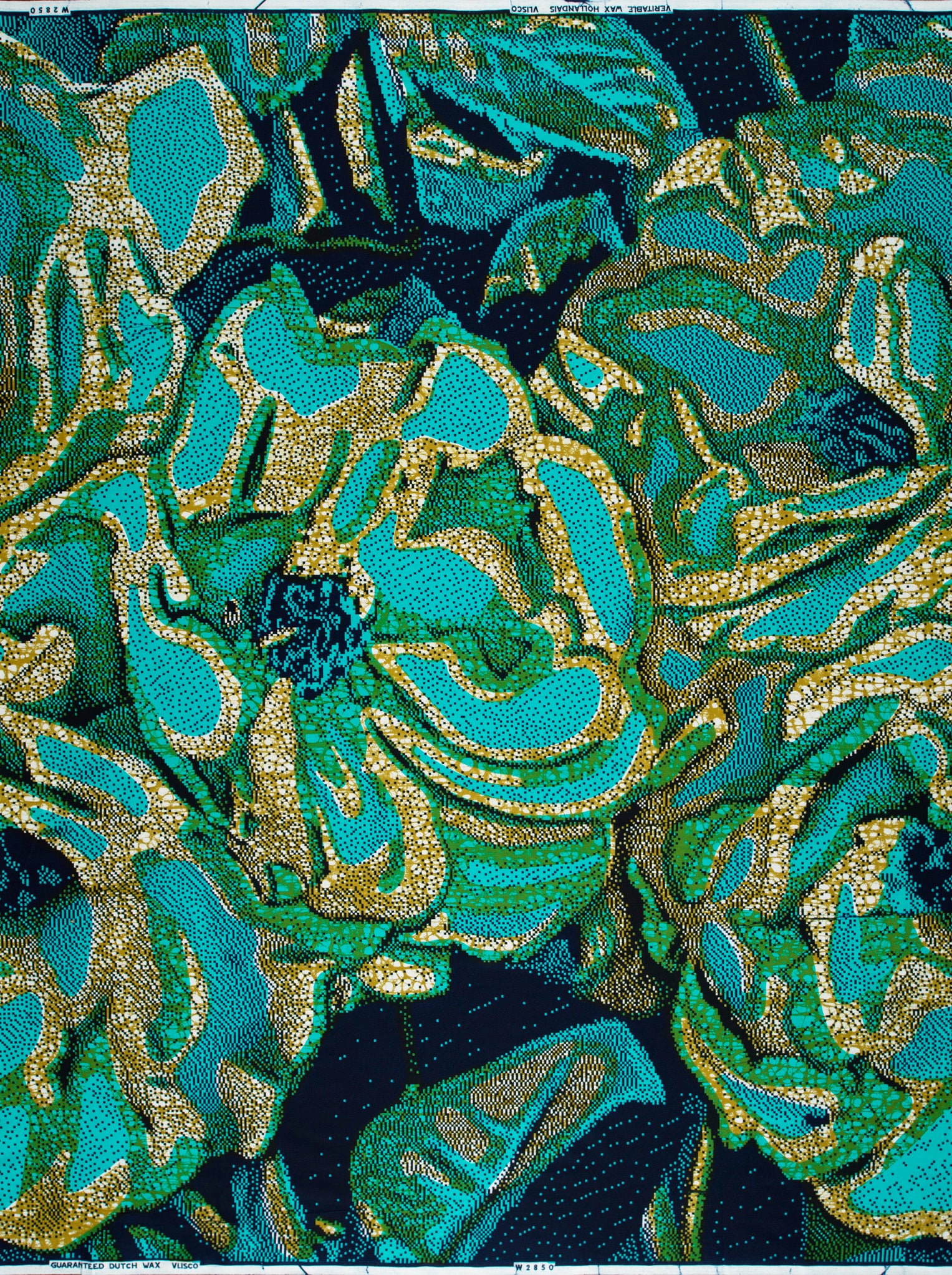 Vibrant teal gold floral fabric wax hollandais vlw2850.002