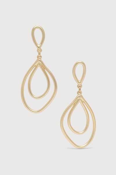 Abstract Double Oval Open Frame Dangle Earrings Gold