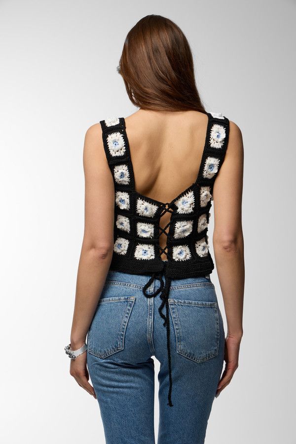 Granny Square Crochet Top - Black