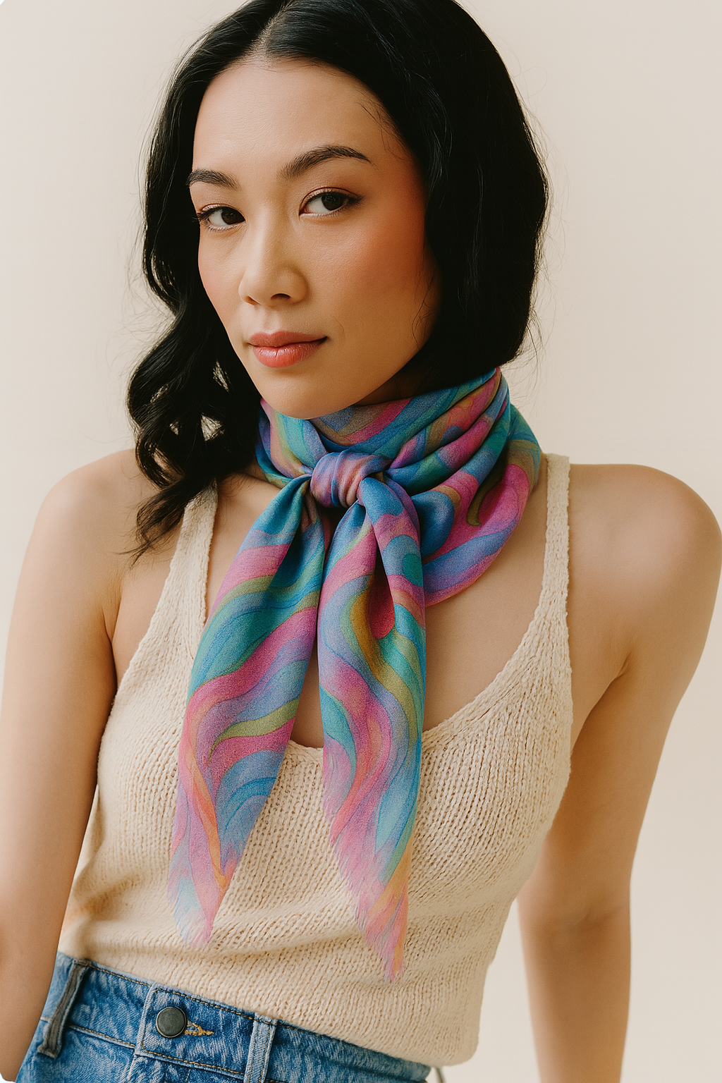 Multicolored Marbled Scarf - SAACHI - Light Multi - Scarves