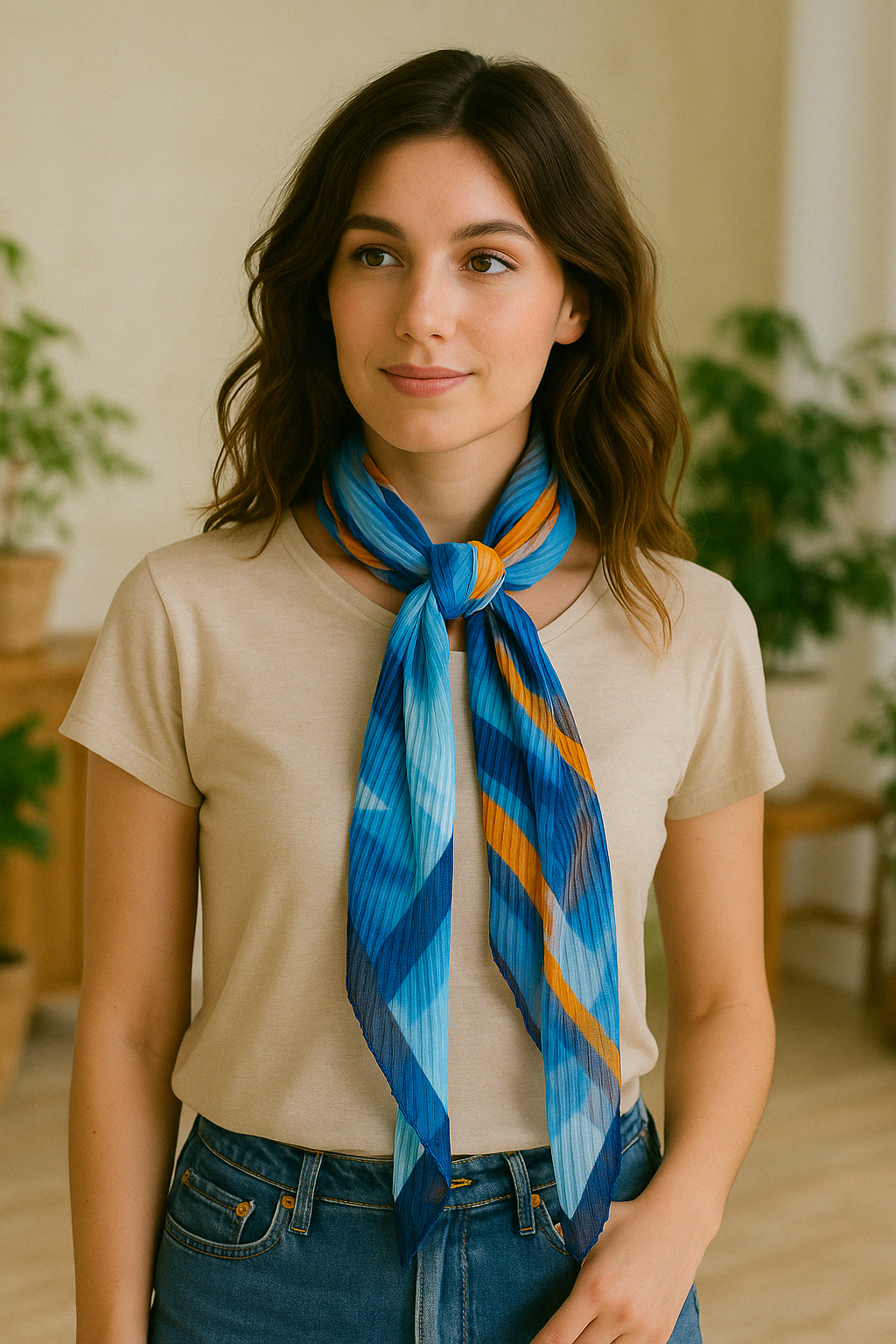 Pleated Abstract Shapes Scarf BLUE