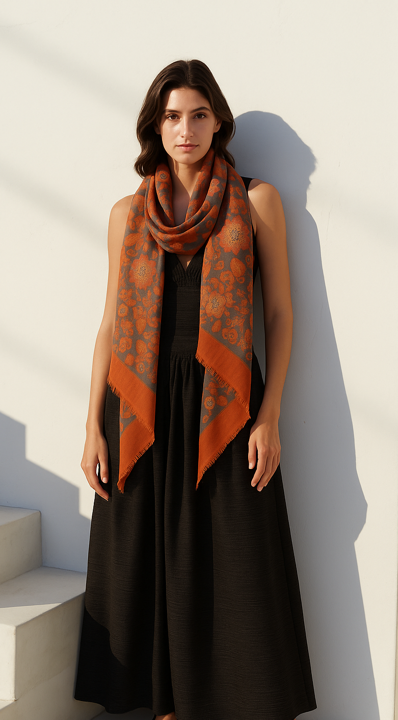 Maelie Two Tone Oblong Scarf Orange Red