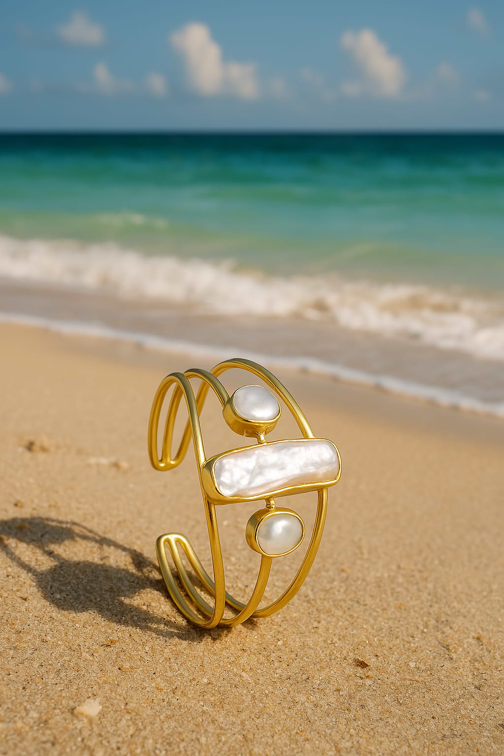 Tapered Geometric Freshwater Pearl Cuff