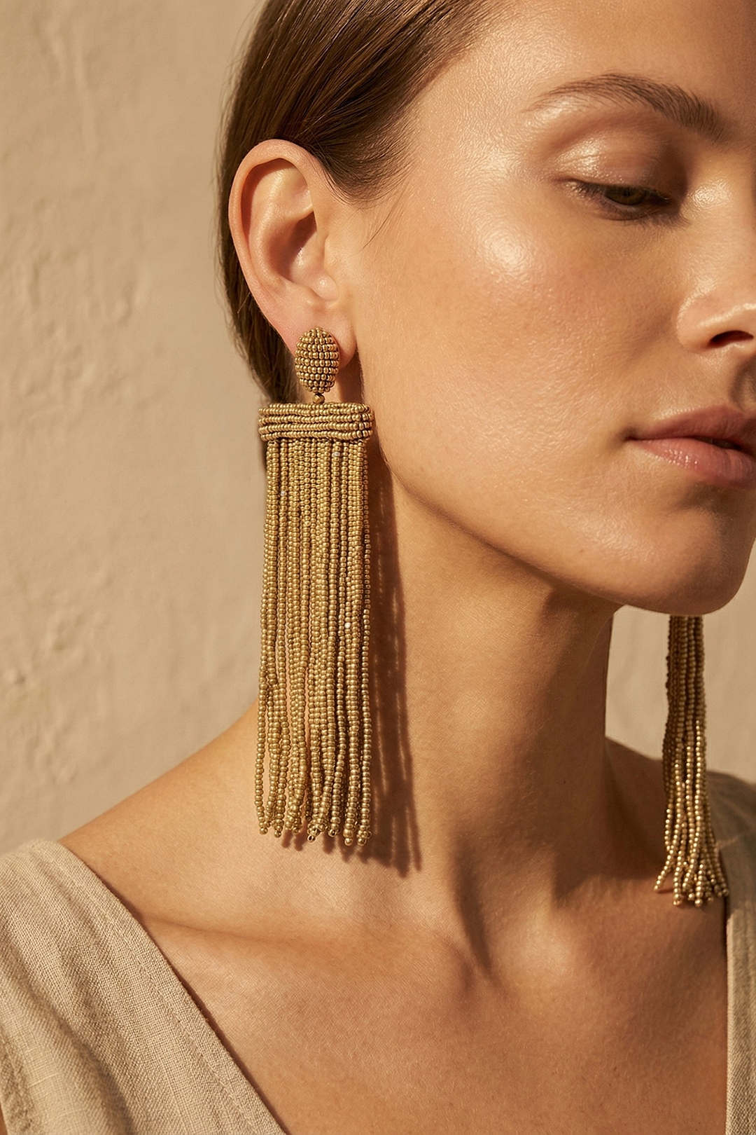 Beaded Clip-On Drop Statement Earrings