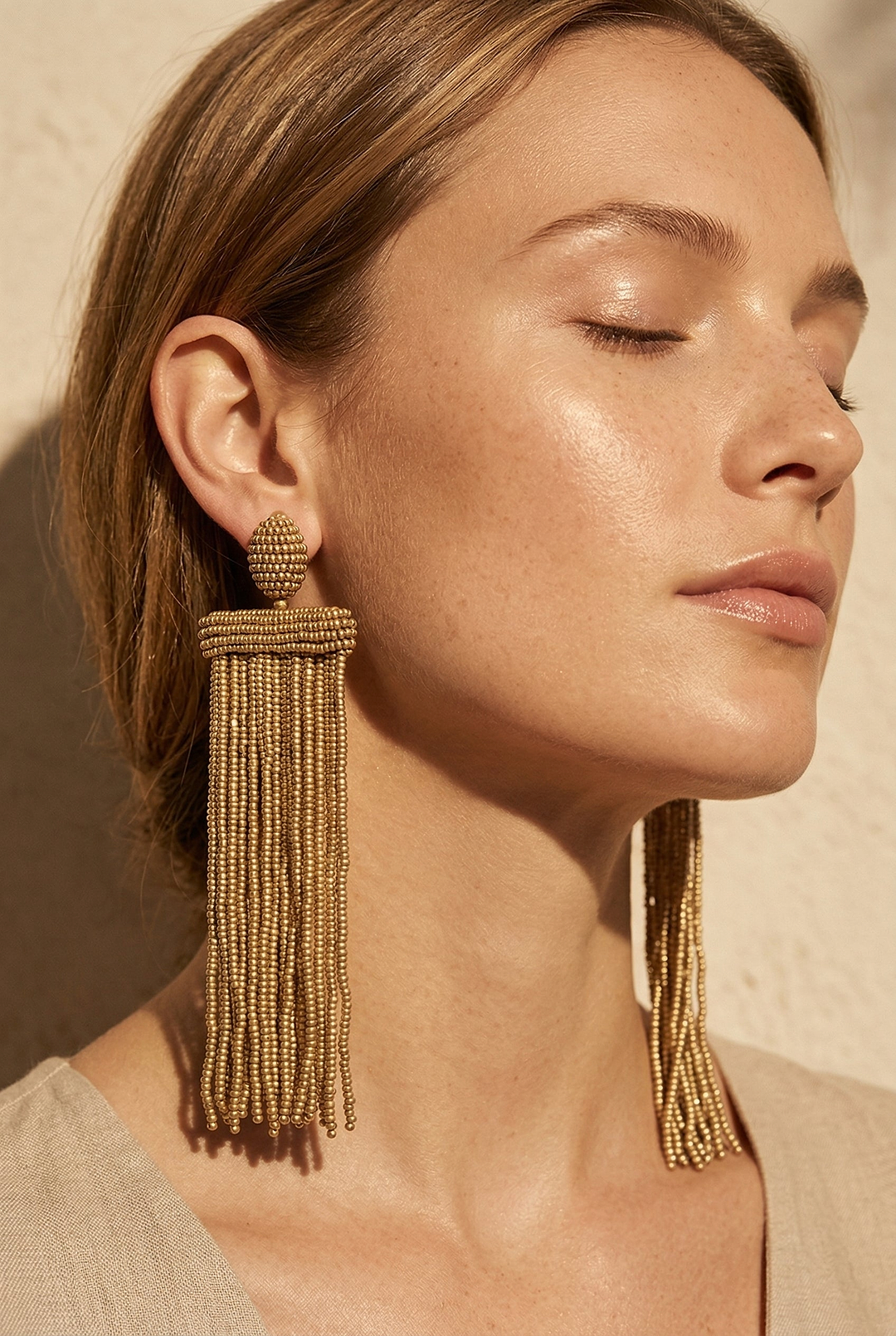 Beaded Clip-On Drop Statement Earrings