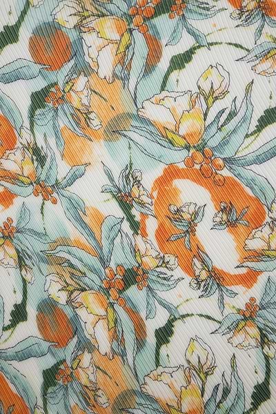 Pleated Garden Bloom Scarf - SAACHI - Orange Grey - Scarves
