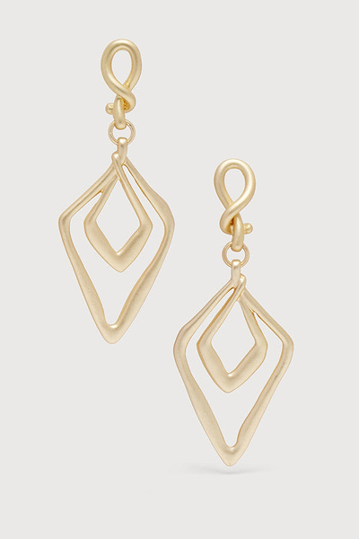 Abstract Double Diamond Open Frame Dangle Earrings Gold