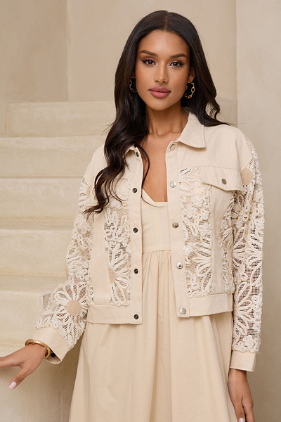 Denim Sequin Soft Lace Jacket