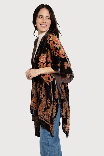Black Multi Floral Velvet Burnout Kimono – Just Style LA