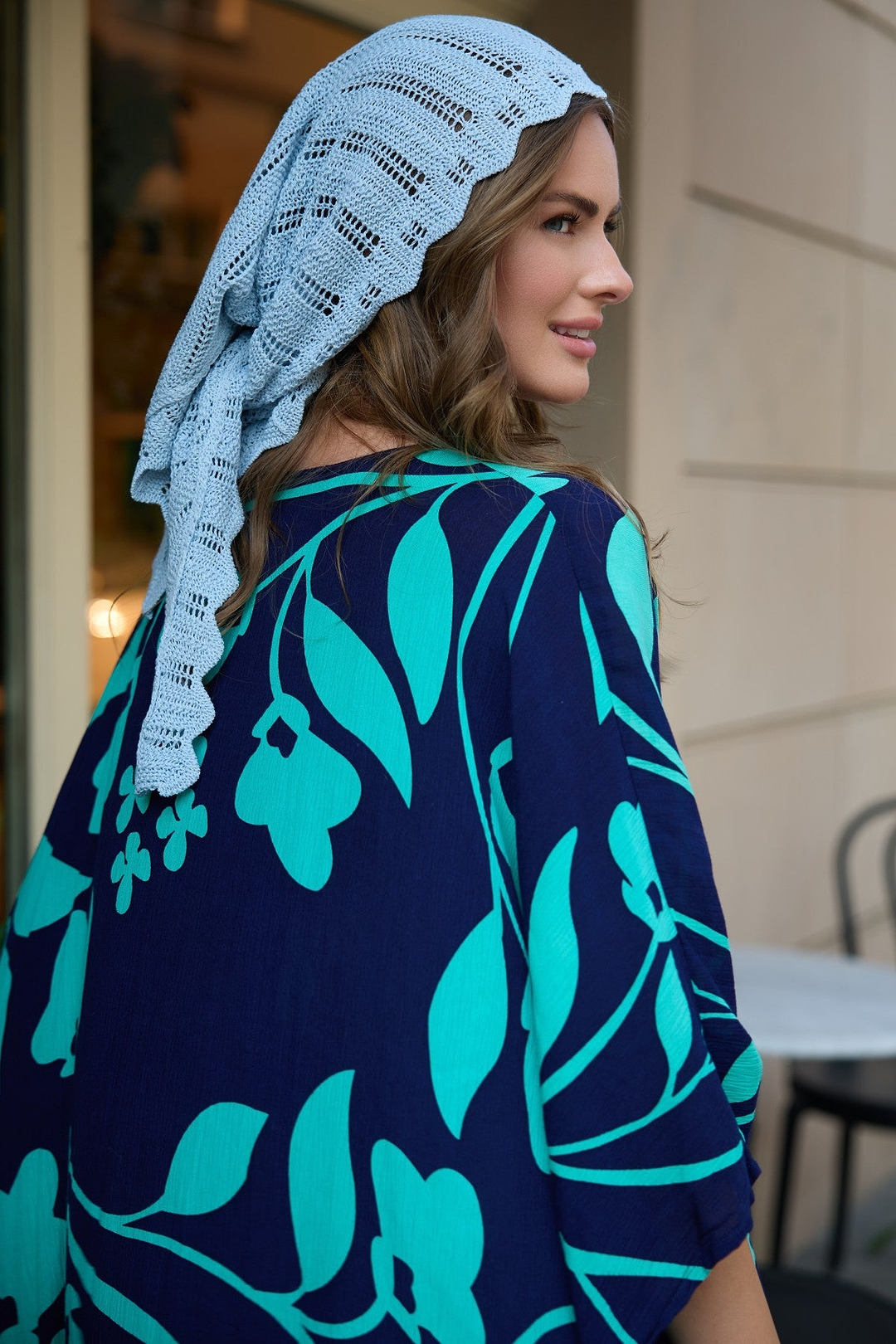 Bold Floral Kaftan Maxi Navy