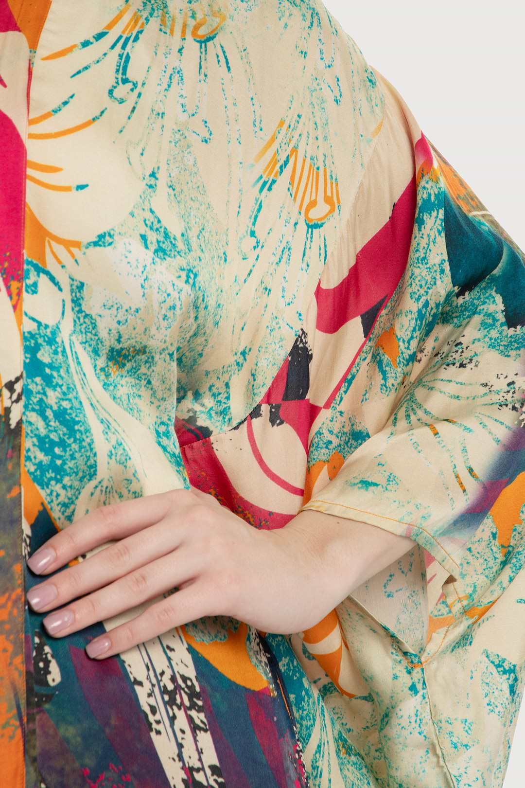 Vibrant Satin Kimono Abstract Dark Orange