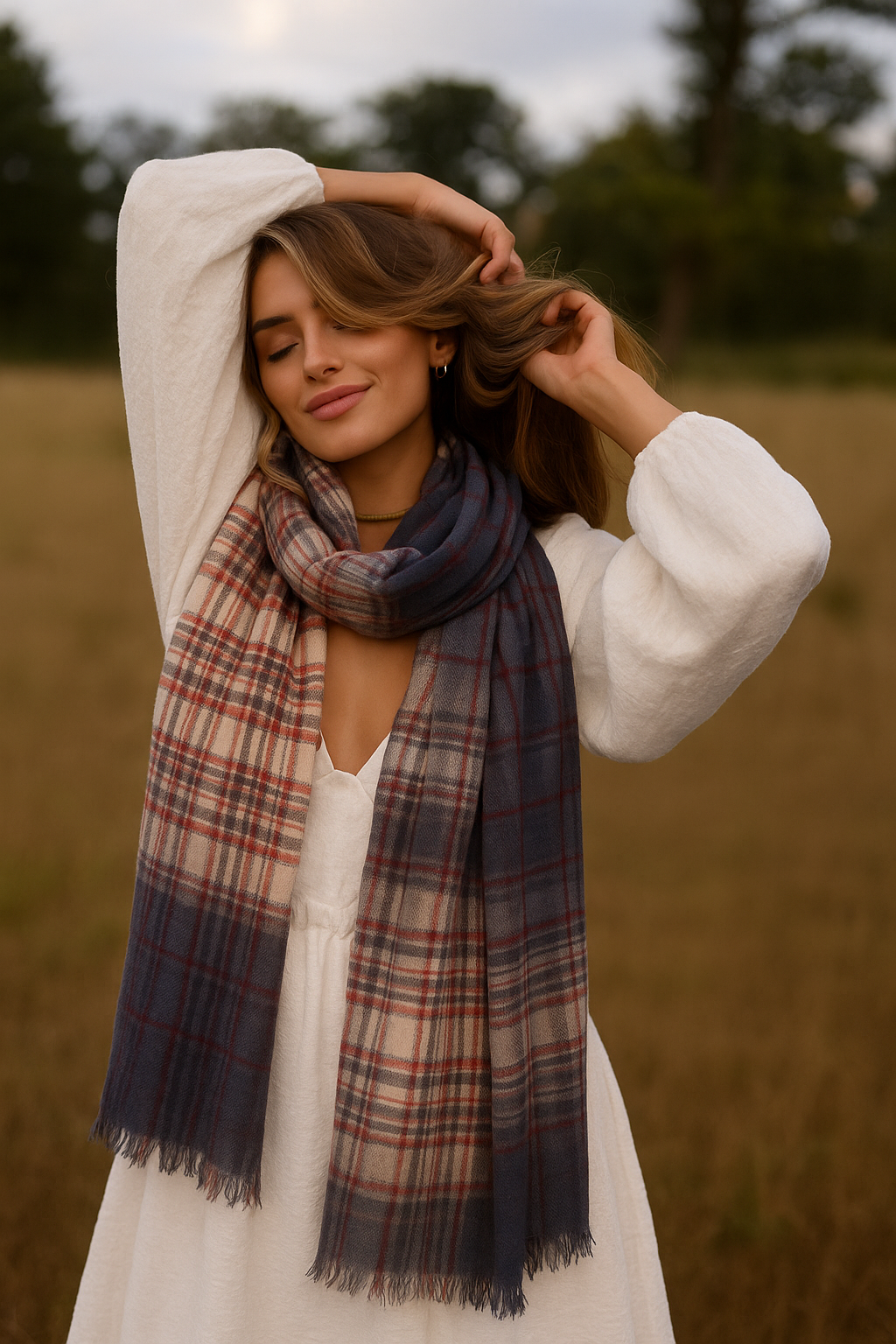 Queens Plaid Ombre Scarf Ivory