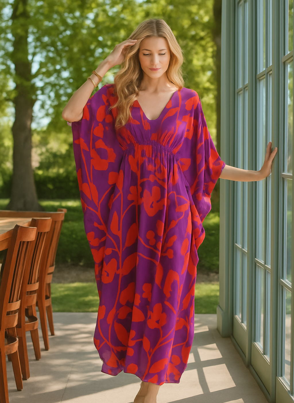 Bold Floral Kaftan Maxi Deep Pink