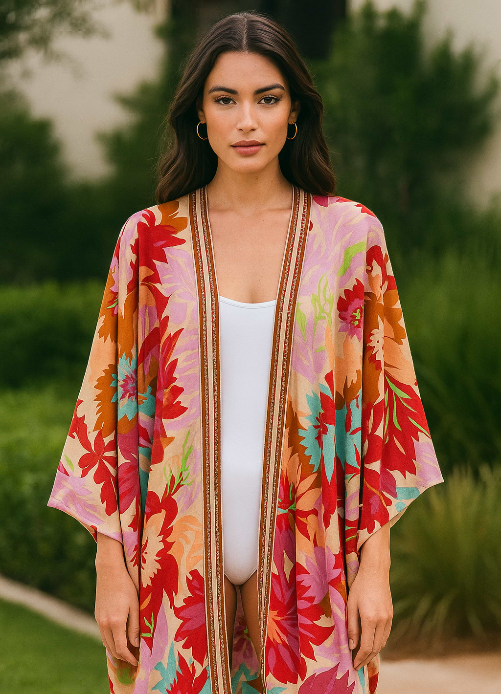 Wing Sleeve Floral Kimono
