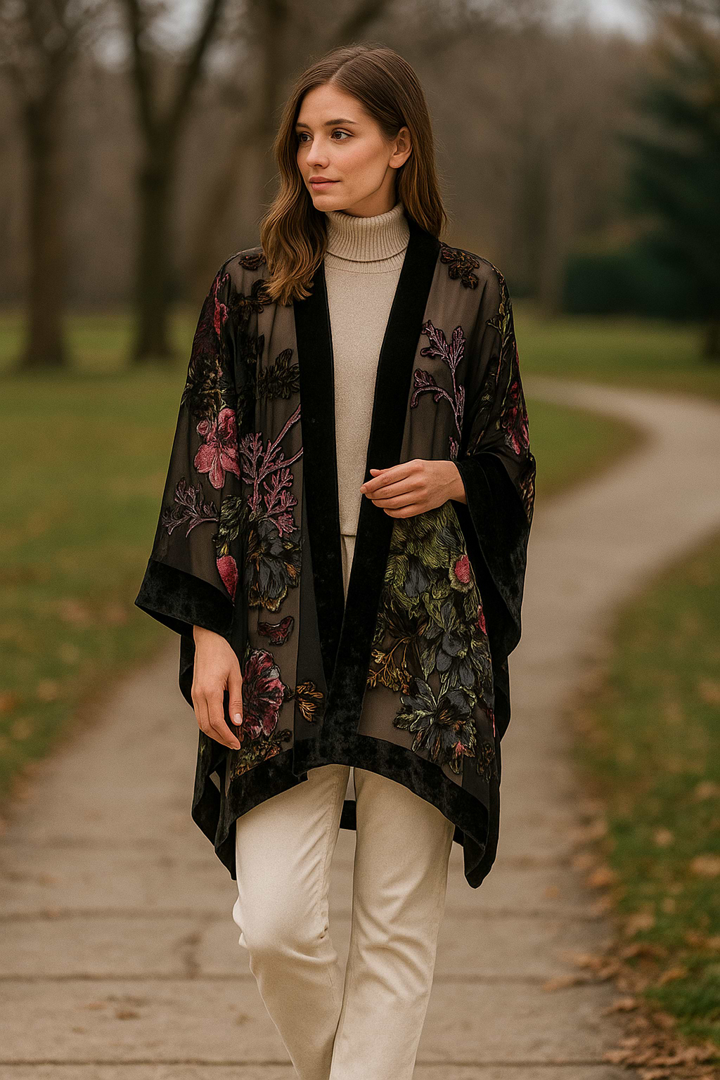 Black Velvet Kimono for Winter