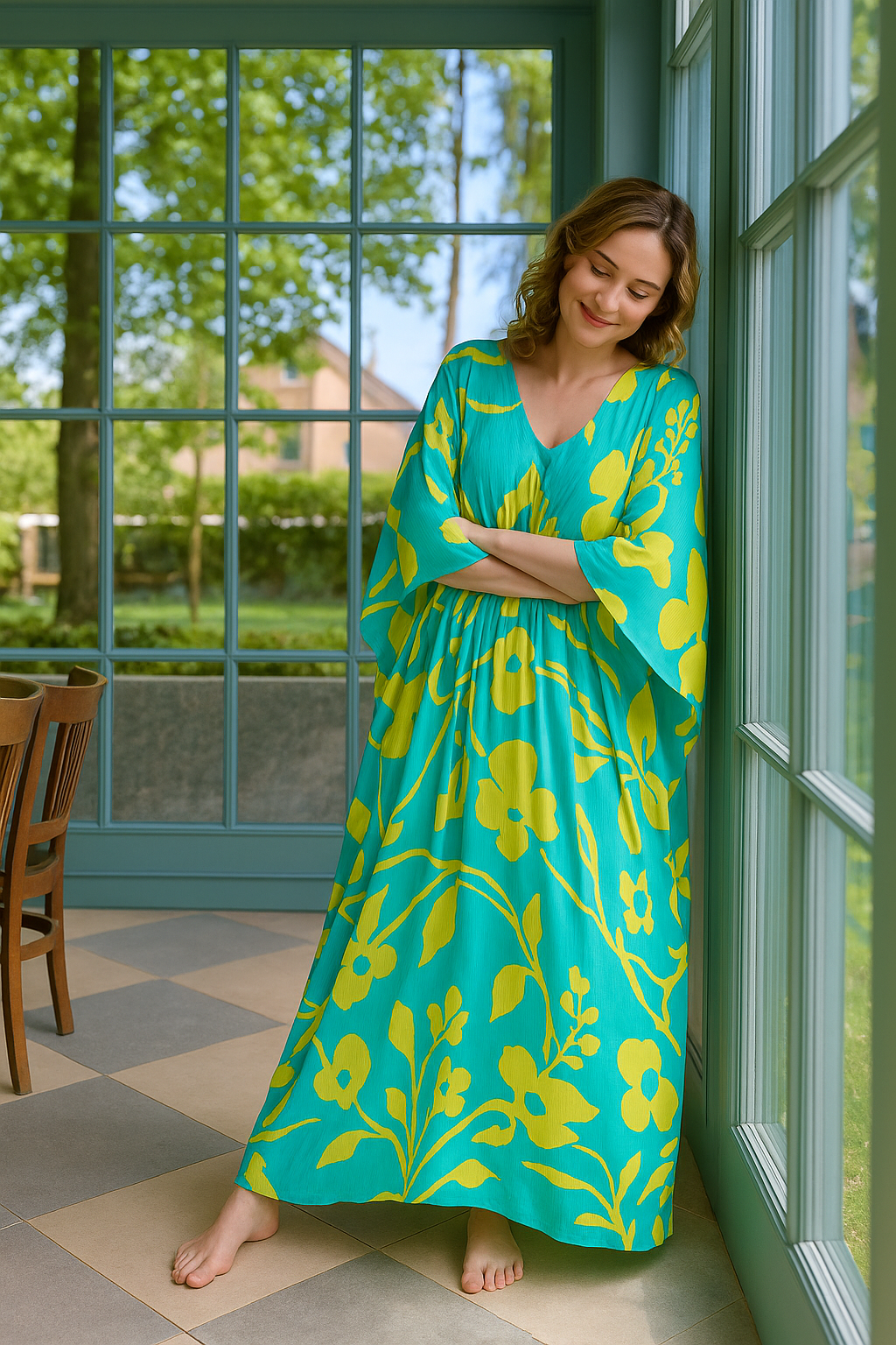 Bold Floral Kaftan Maxi Turquoise