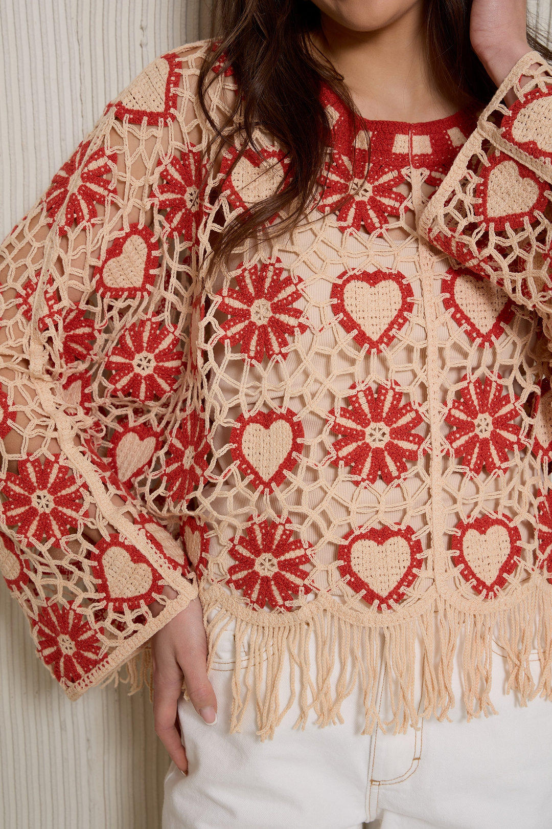 Flower Heart Crochet Poncho