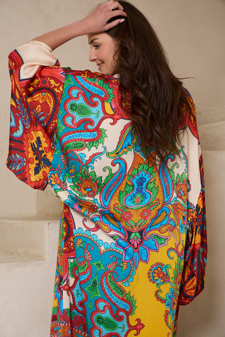 Margo Multi Paisley Print Kimono Orange