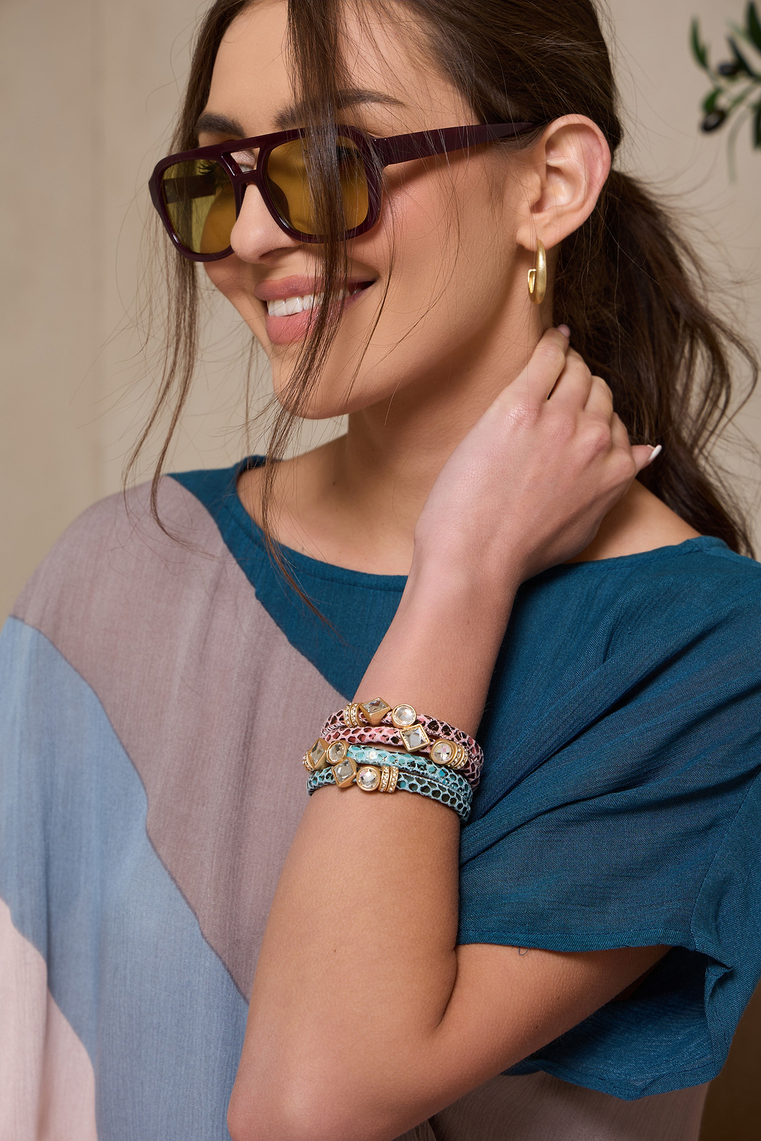 Bling Charm Leather Scale Bracelet