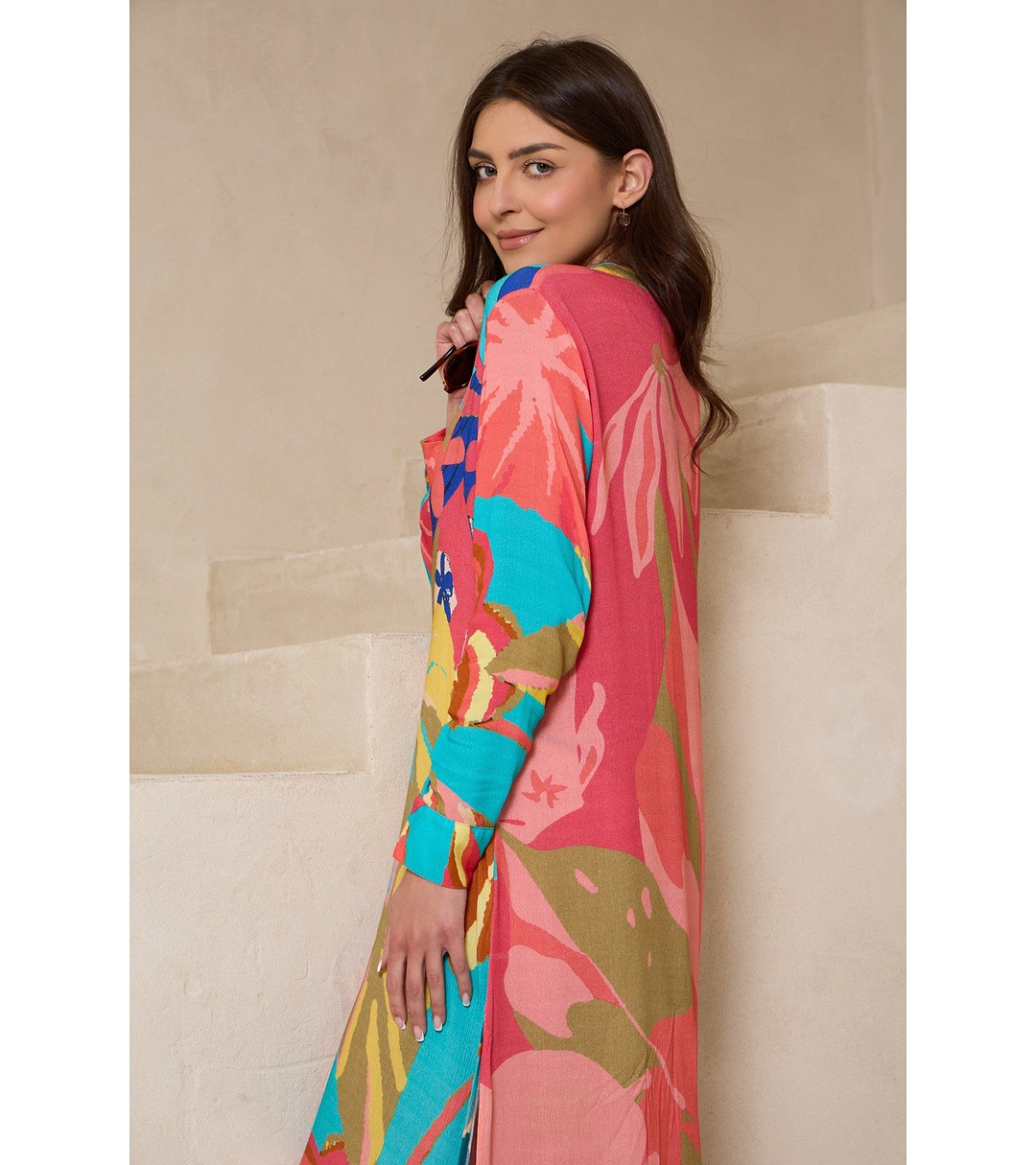 Tropical Button Long Kimono