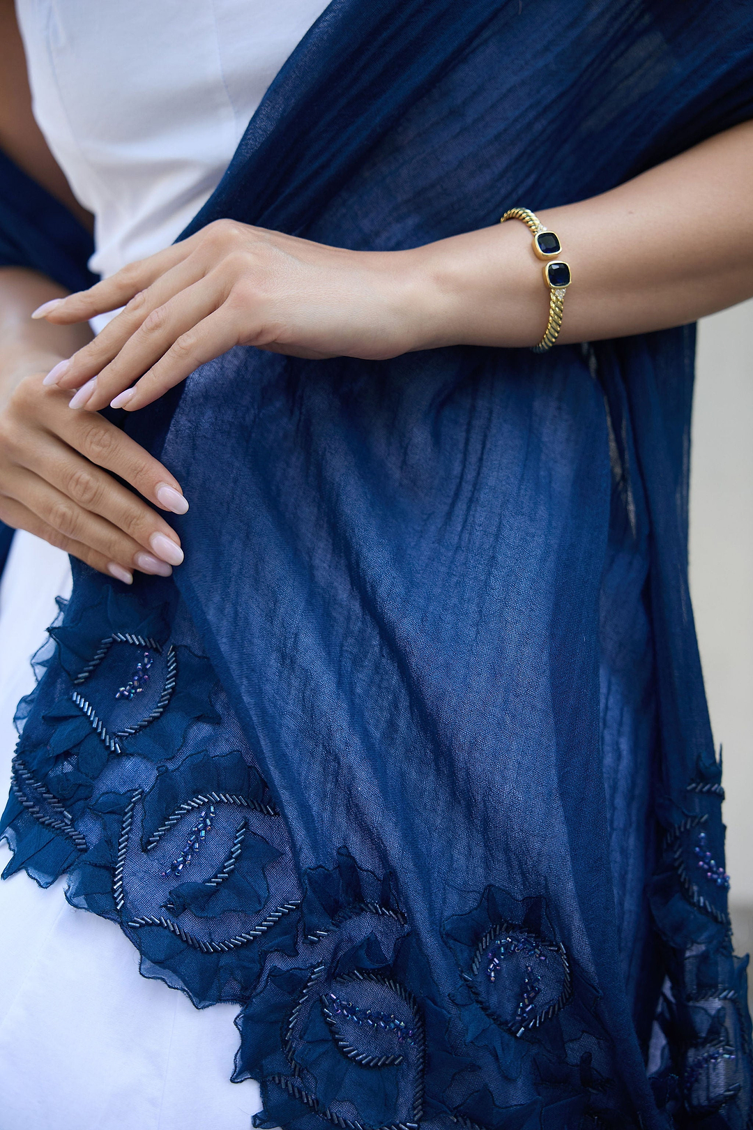 Floral Swirl Beaded Wool Scarf
