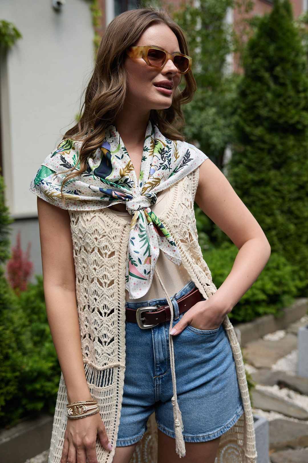 Birds And Insects Silk Bandana