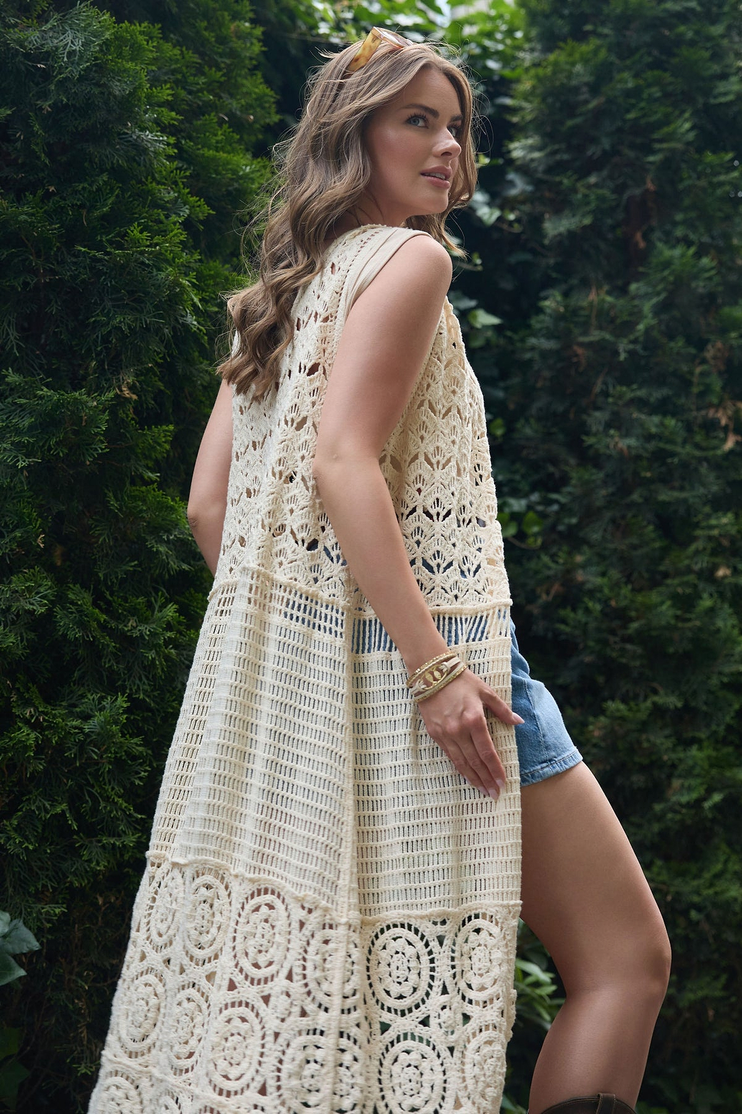 Crochet Tie Front Long Kimono