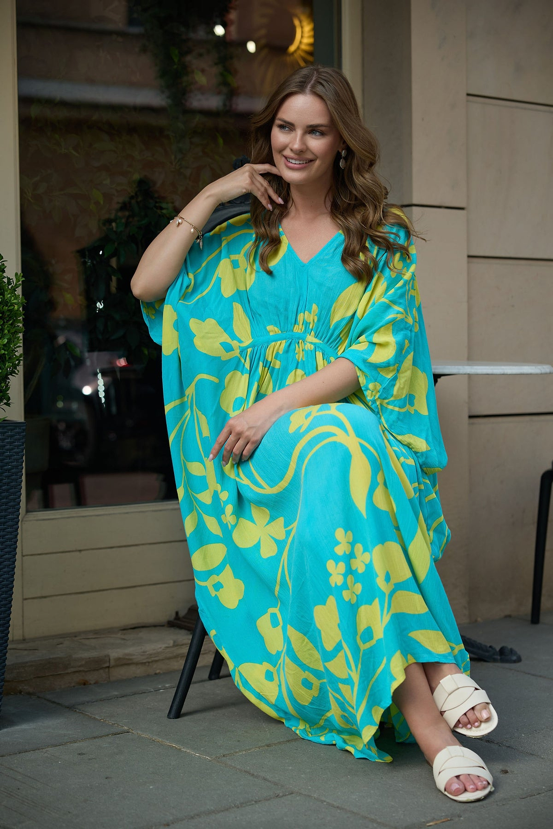 Bold Floral Kaftan Maxi Blue combo