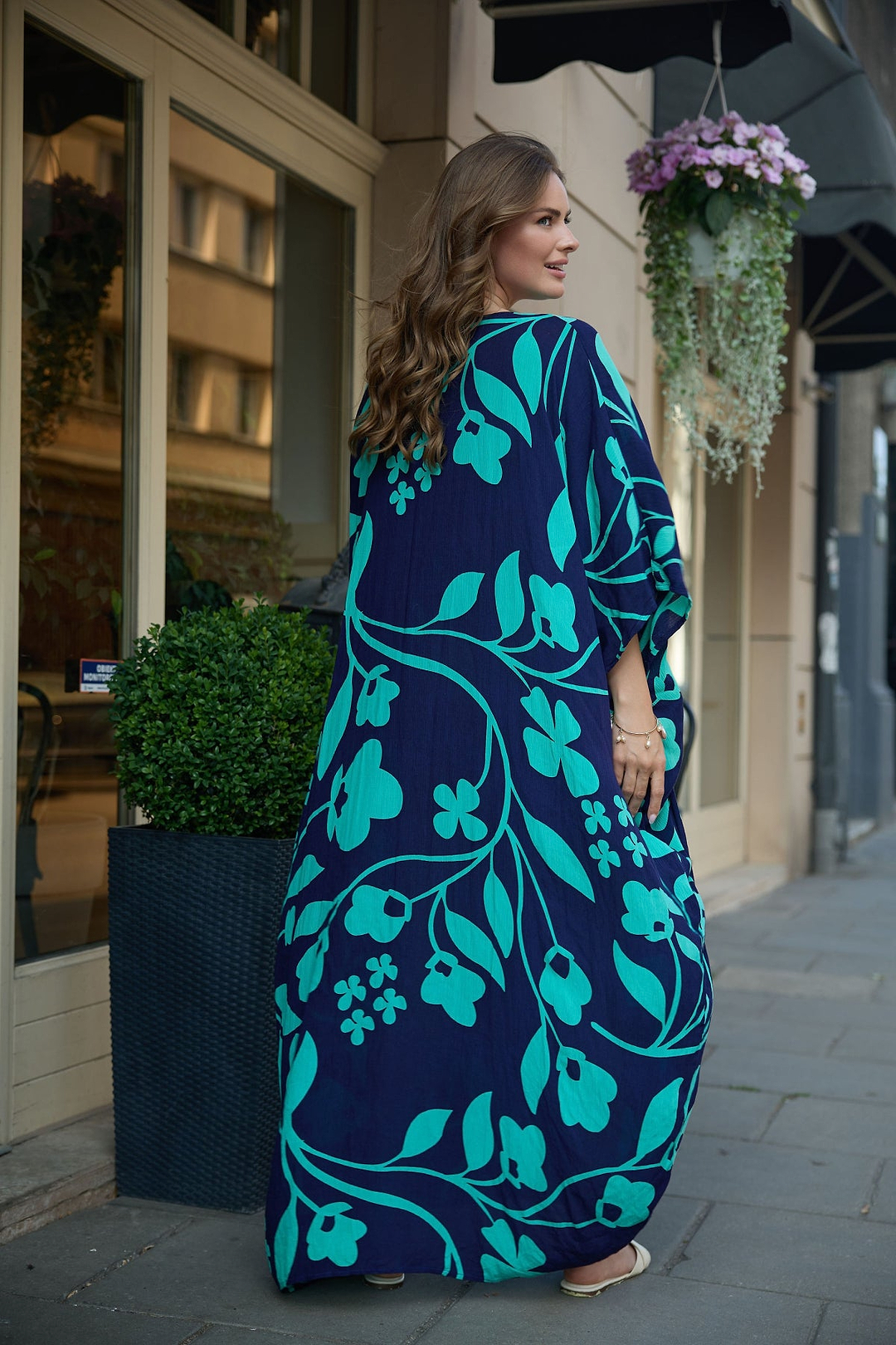 Bold Floral Kaftan Maxi Navy