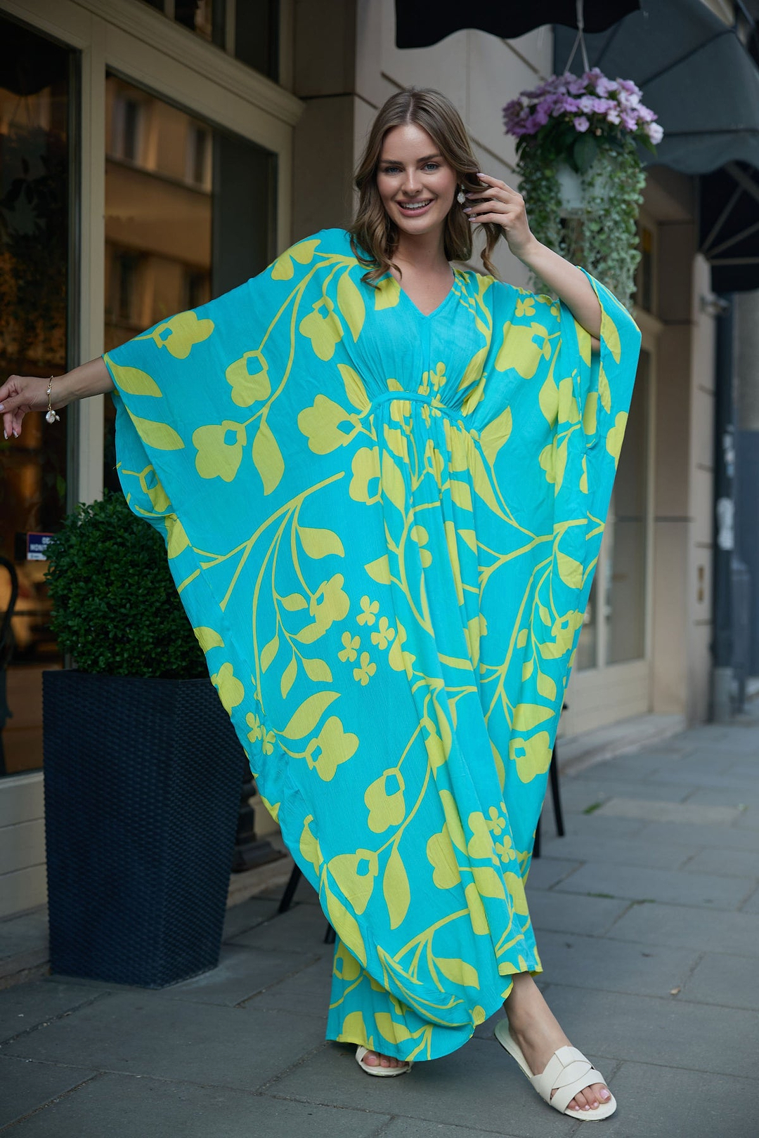 Bold Floral Kaftan Maxi Blue combo