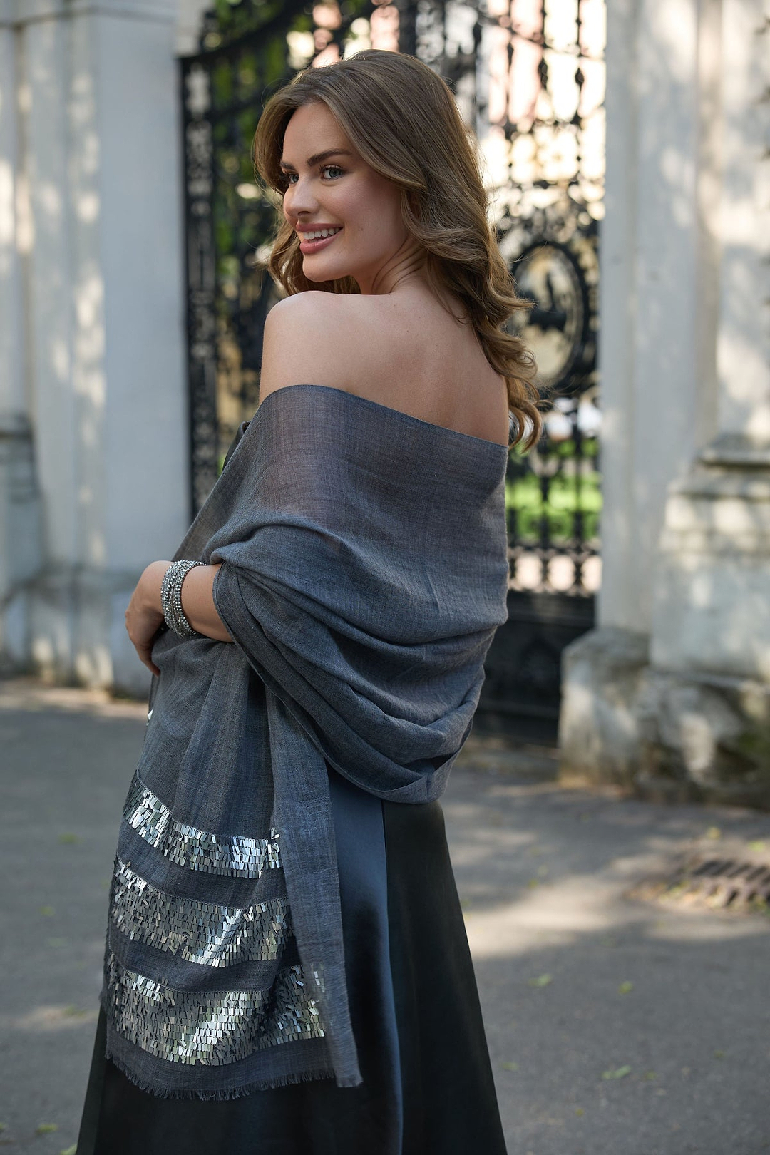 Fringe Sequins Scarf - Blue