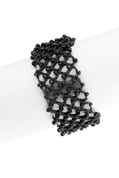 Crystal Crochet Cuff Bracelet Black
