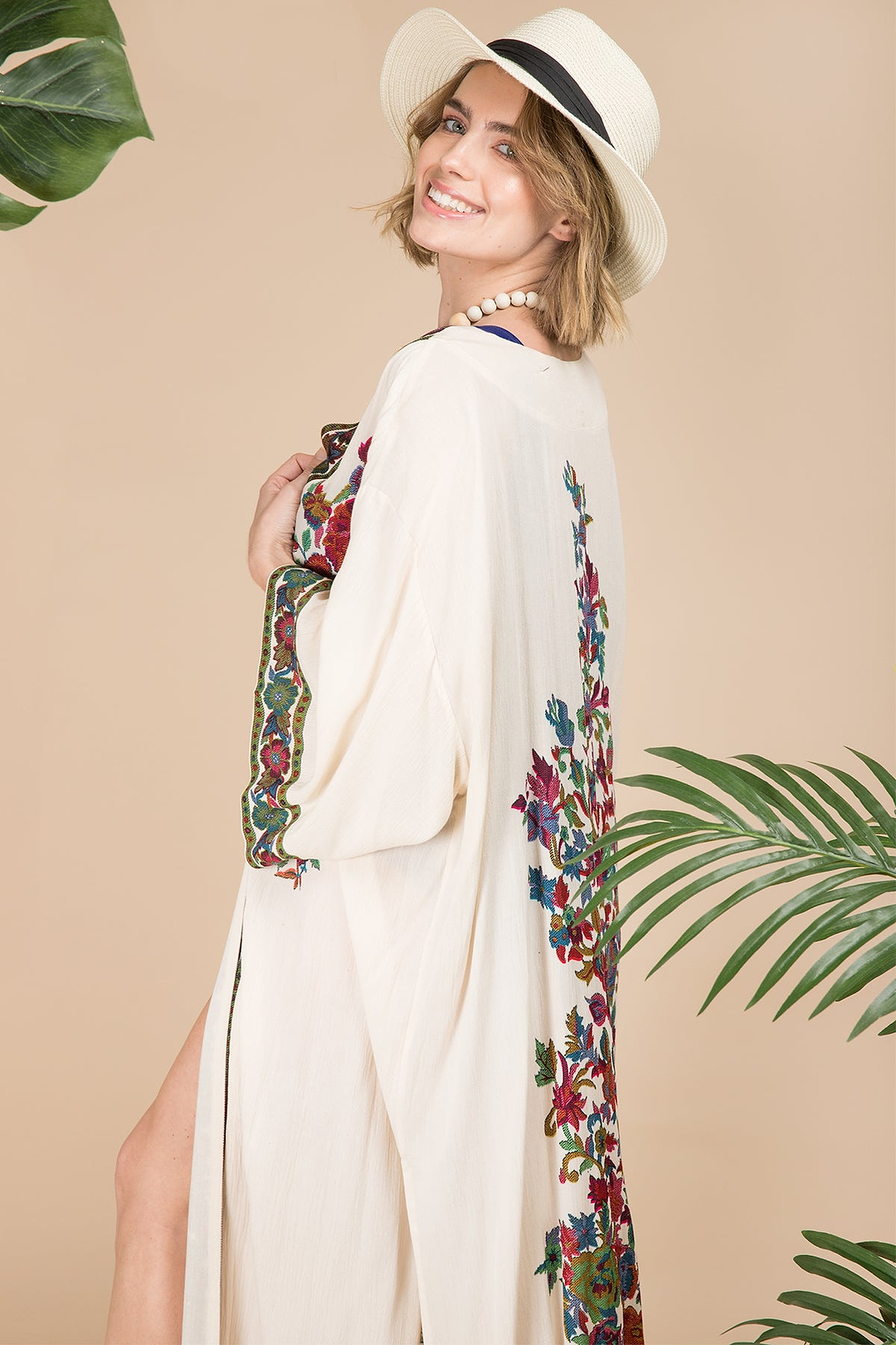 Long Floral Kimono Cover Ivory