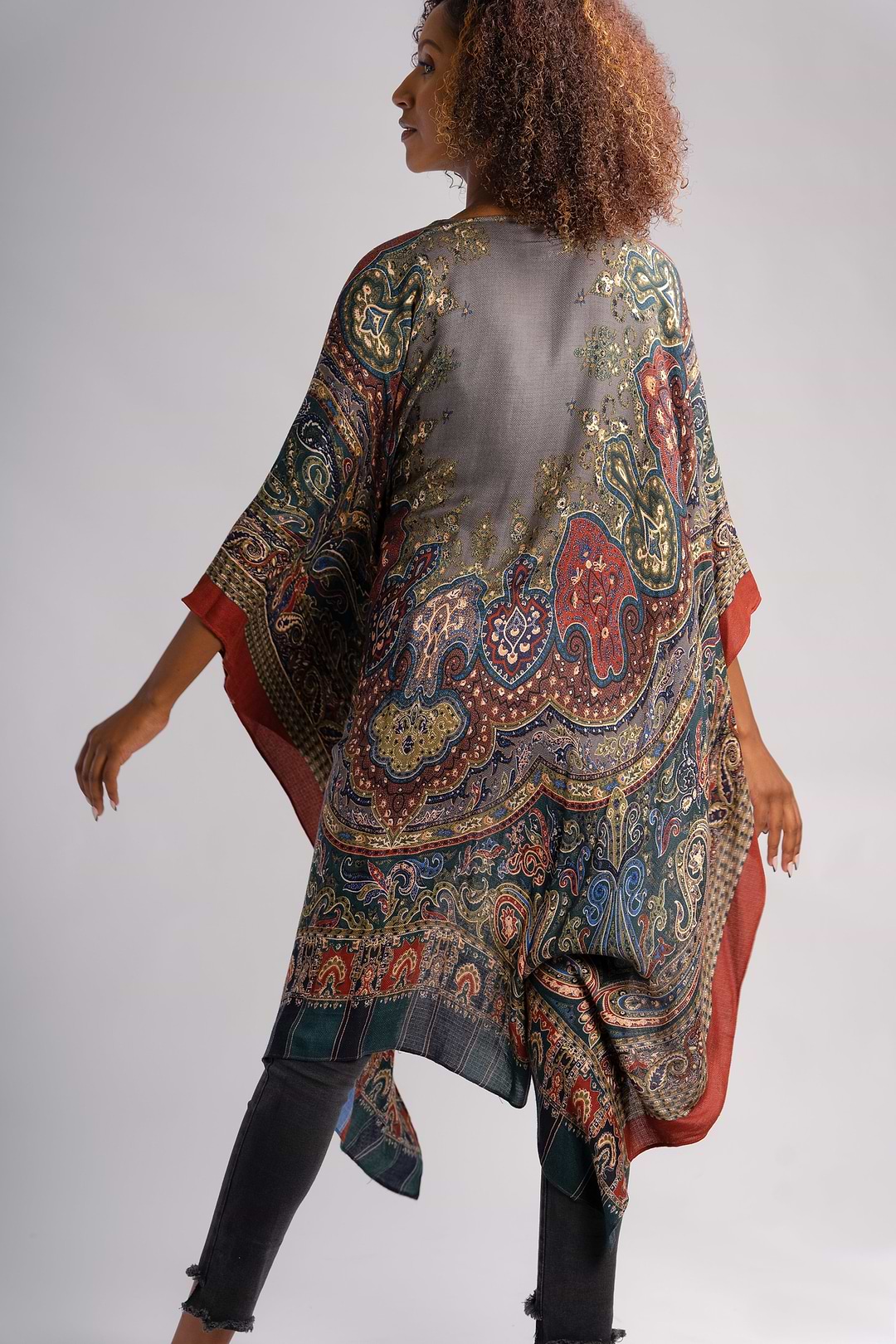 Paisley High Low Kimono Slate Gray