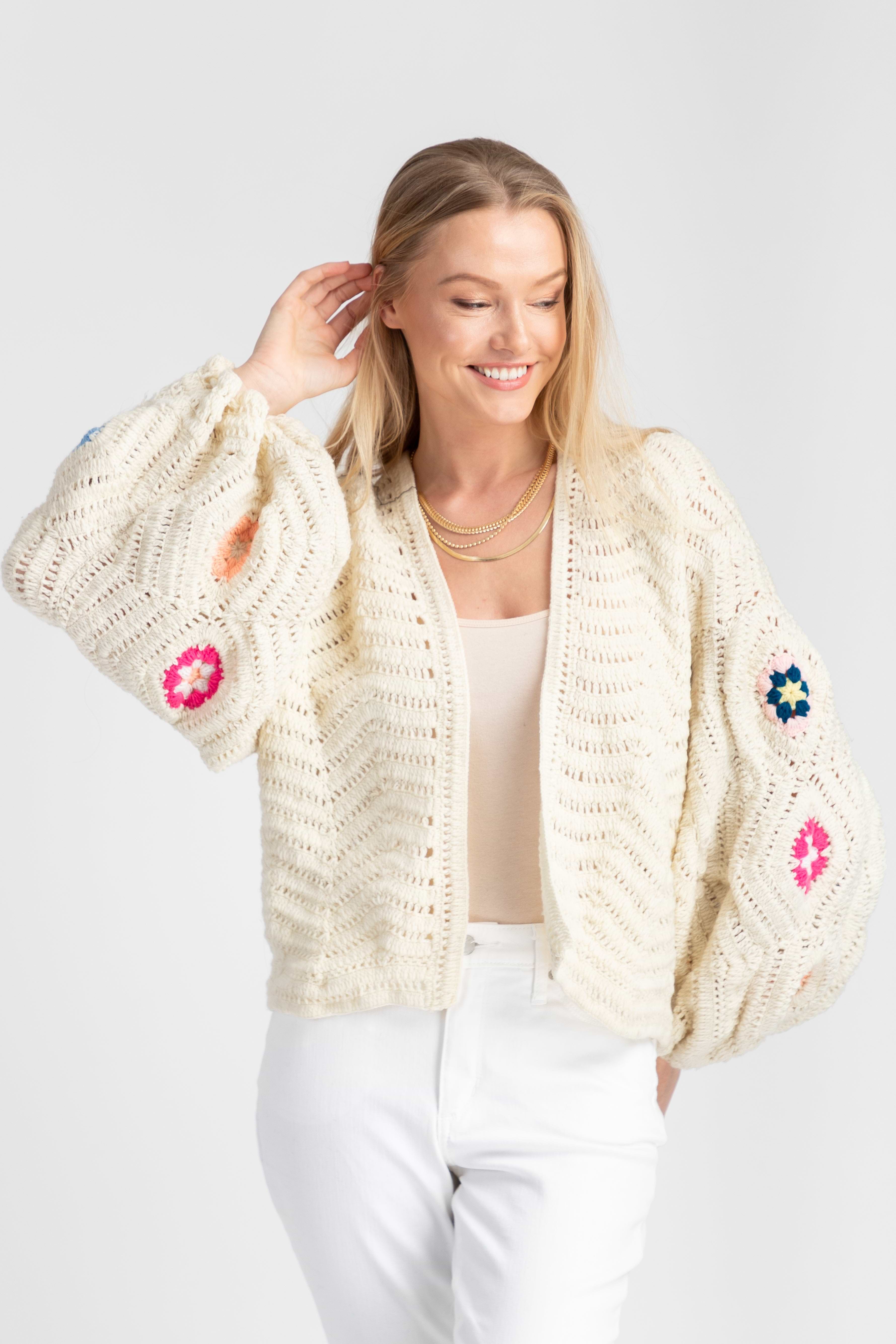 Crochet Knit Floral Cardigan – SAACHI