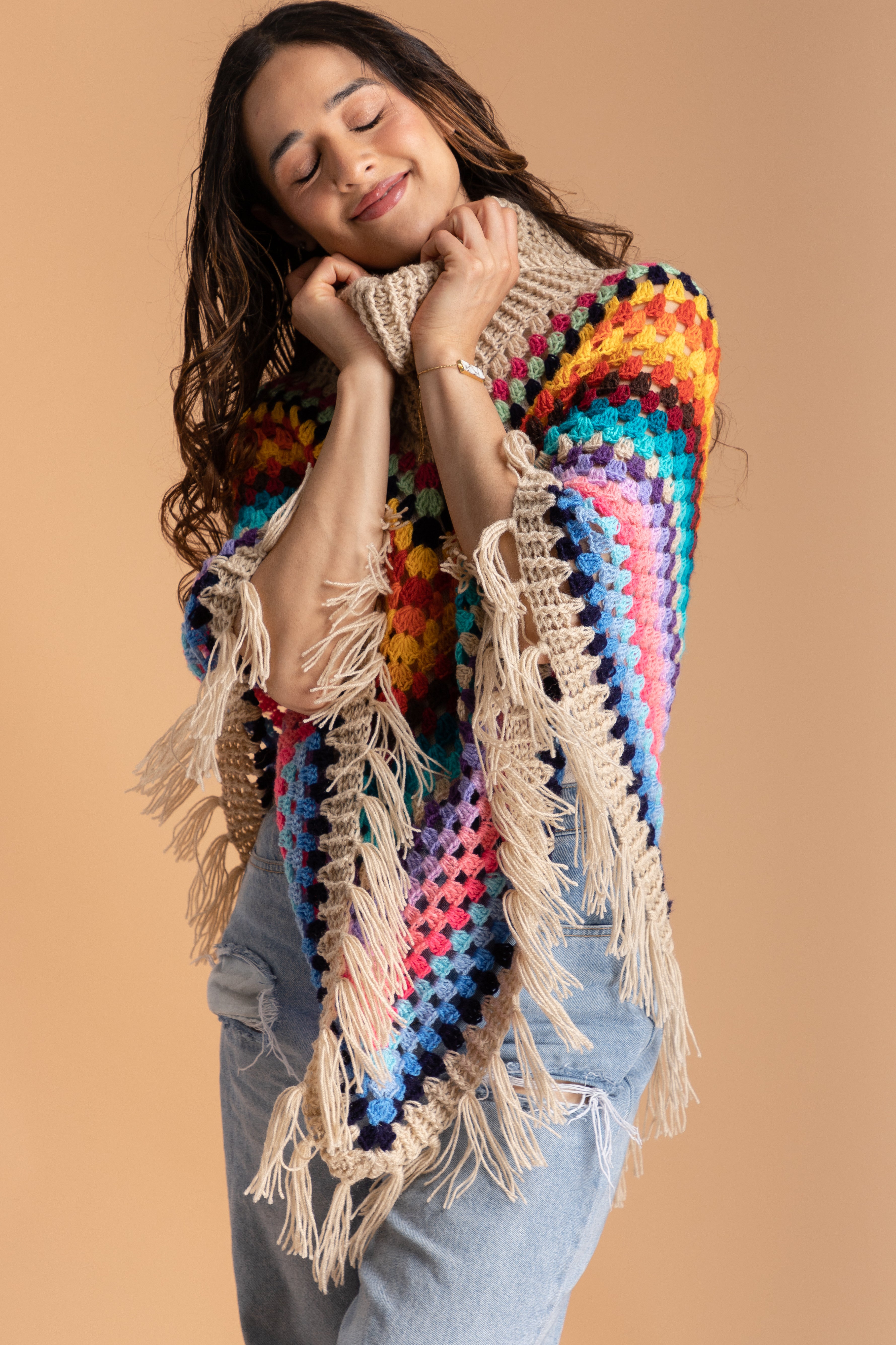 ジャケット・アウター archive Roshell feathered knit poncho Super Soft Lattice Stitch Poncho | Aran Sweater Market