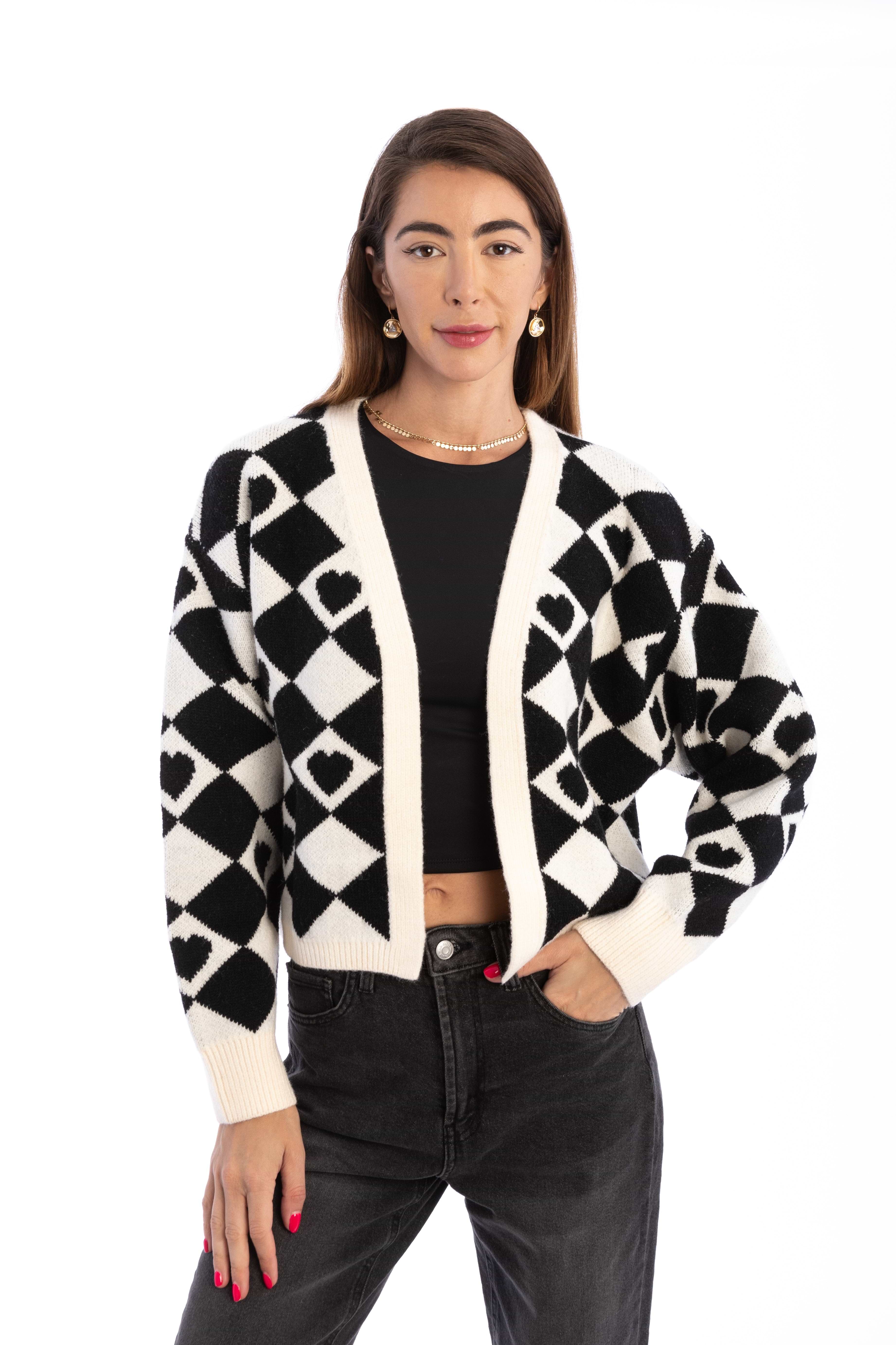 Checkered Hearts Cardigan Cropped – SAACHI