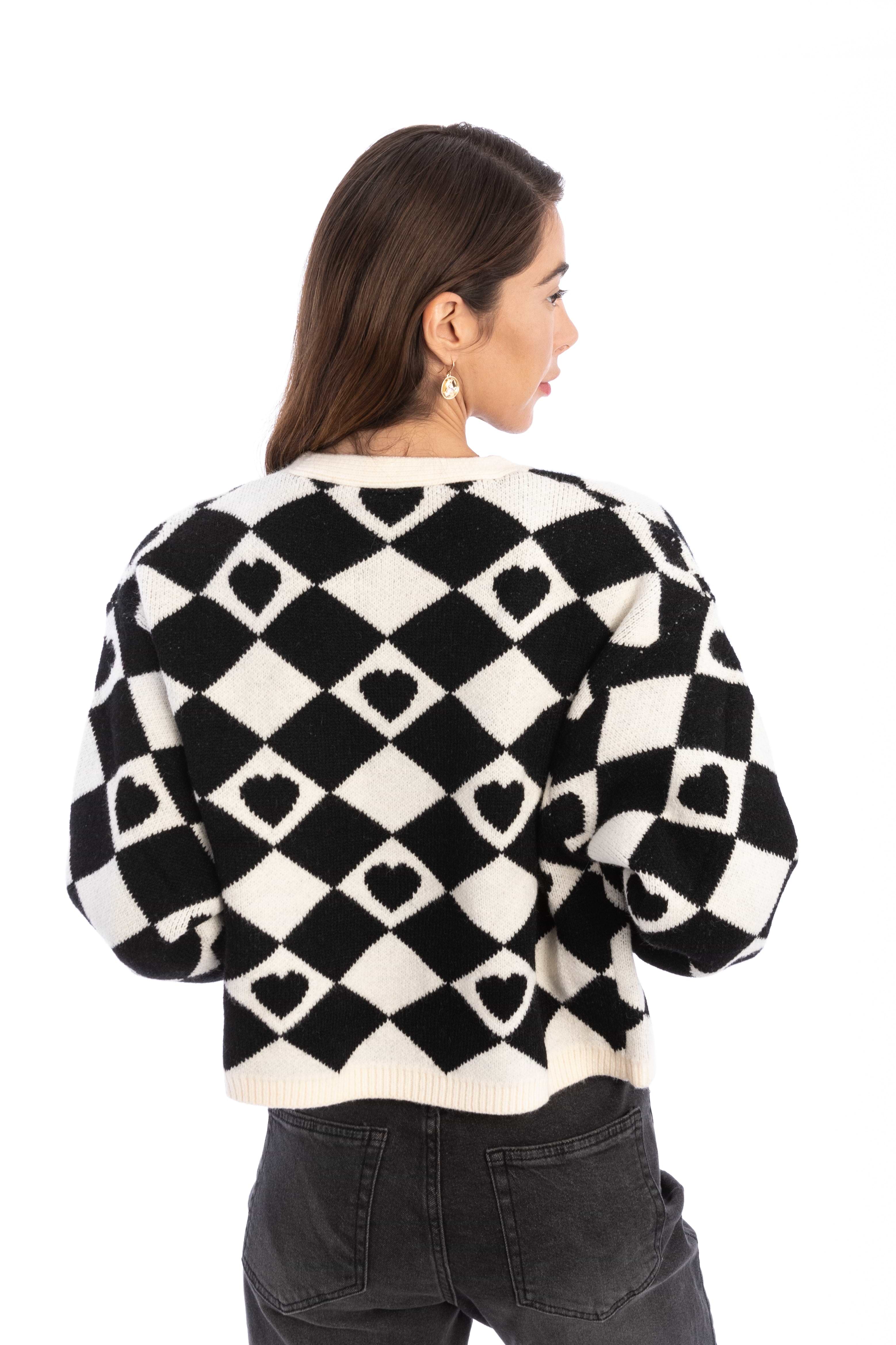Checkered Hearts Cardigan Cropped – SAACHI