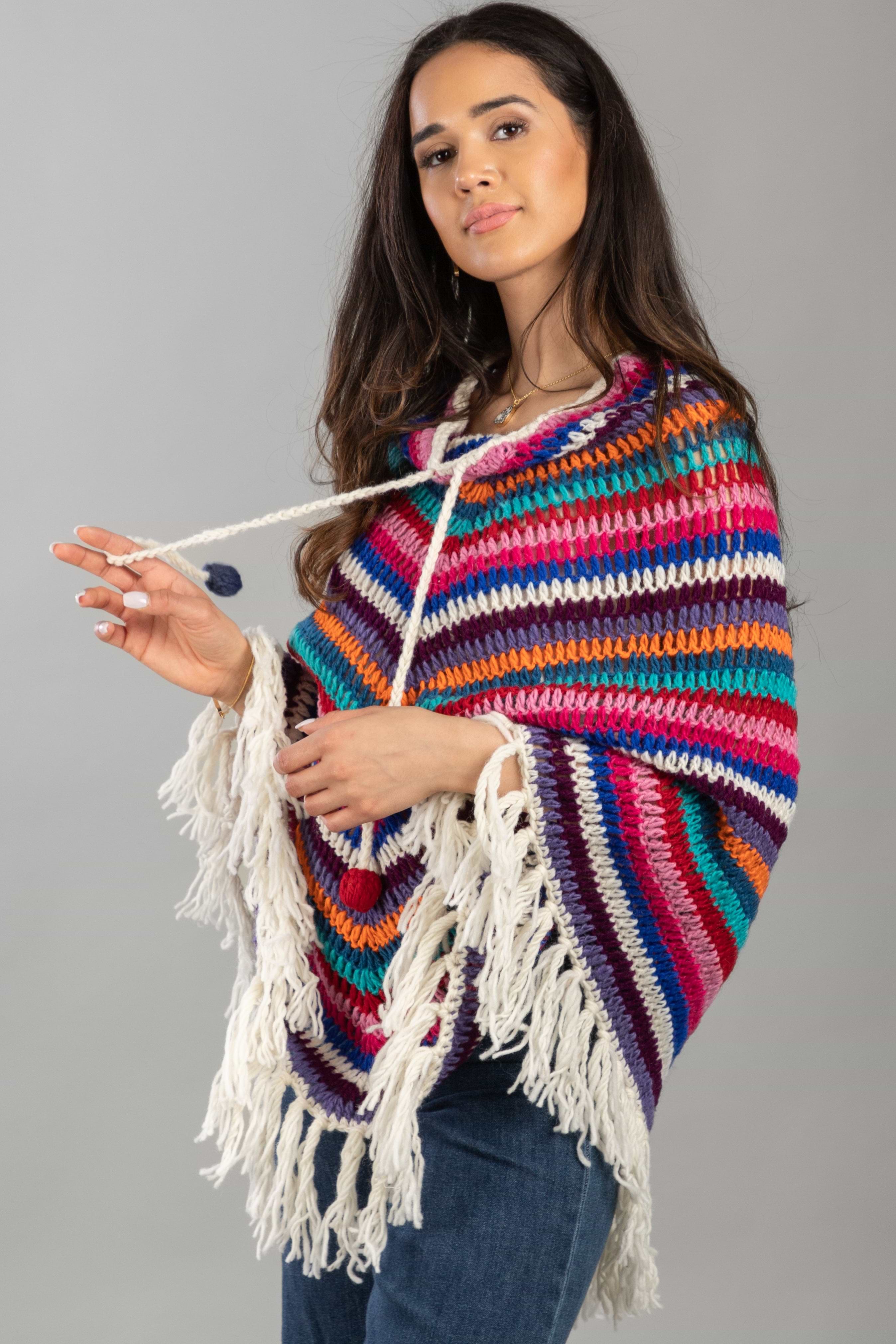 Open Weave Crochet Rainbow Poncho – SAACHI