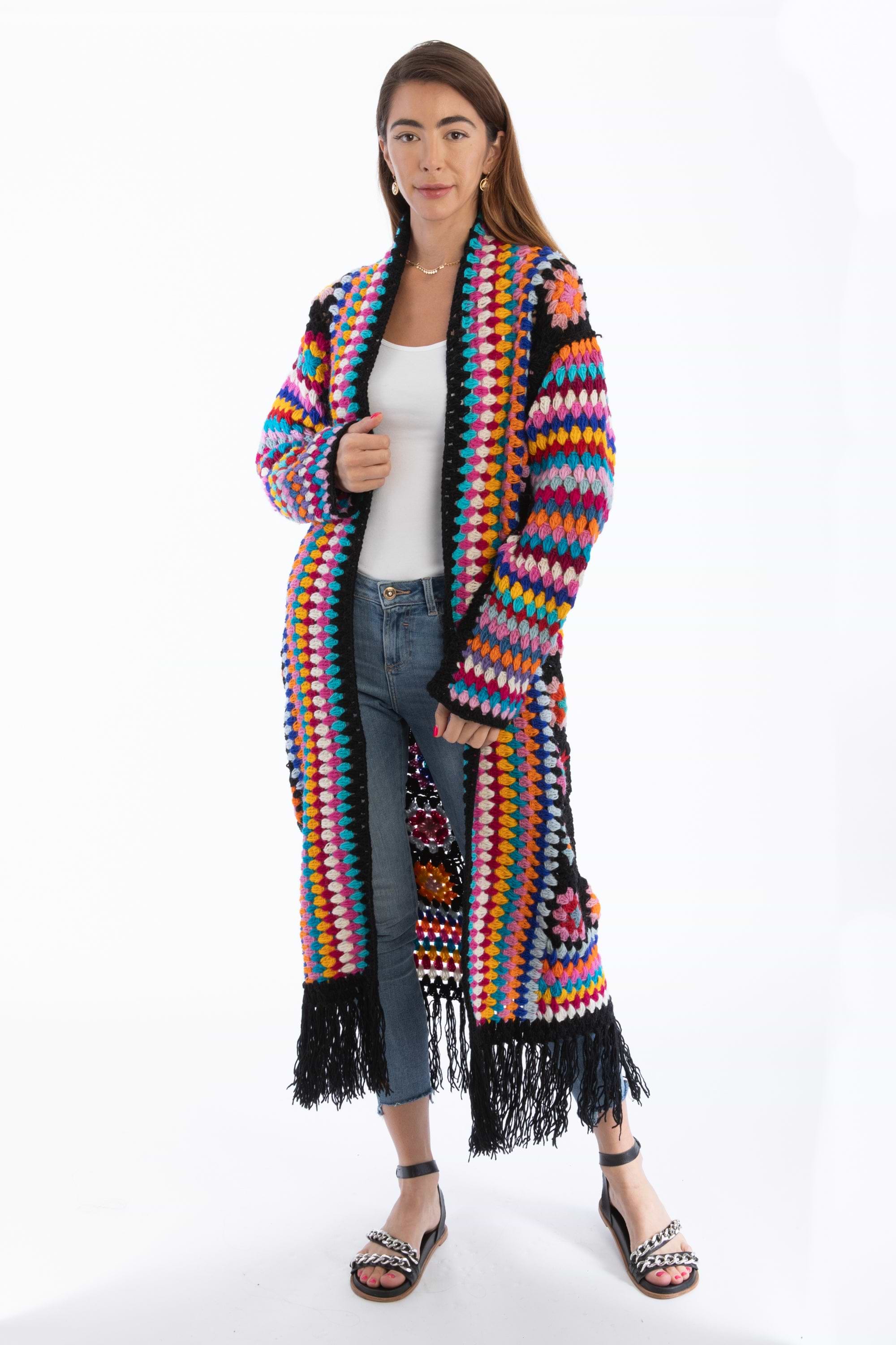 Fringed Crochet Kimono Long – SAACHI