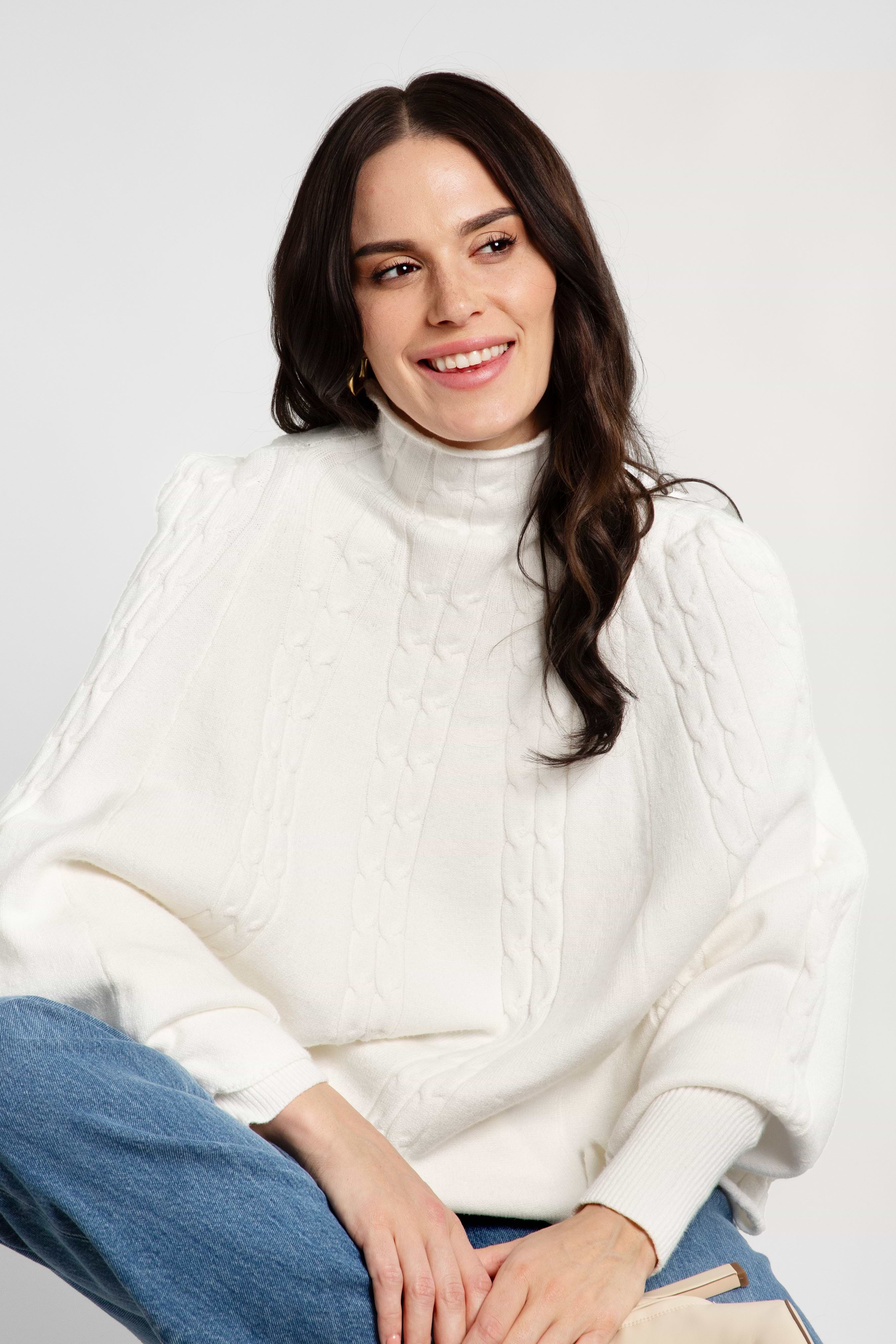 Turtleneck Sweater Cable Knit Poncho – SAACHI