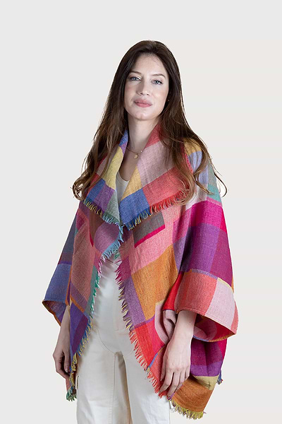 Woolen Rainbow Color Grid Cocoon - SAACHI - Pink - Cover up