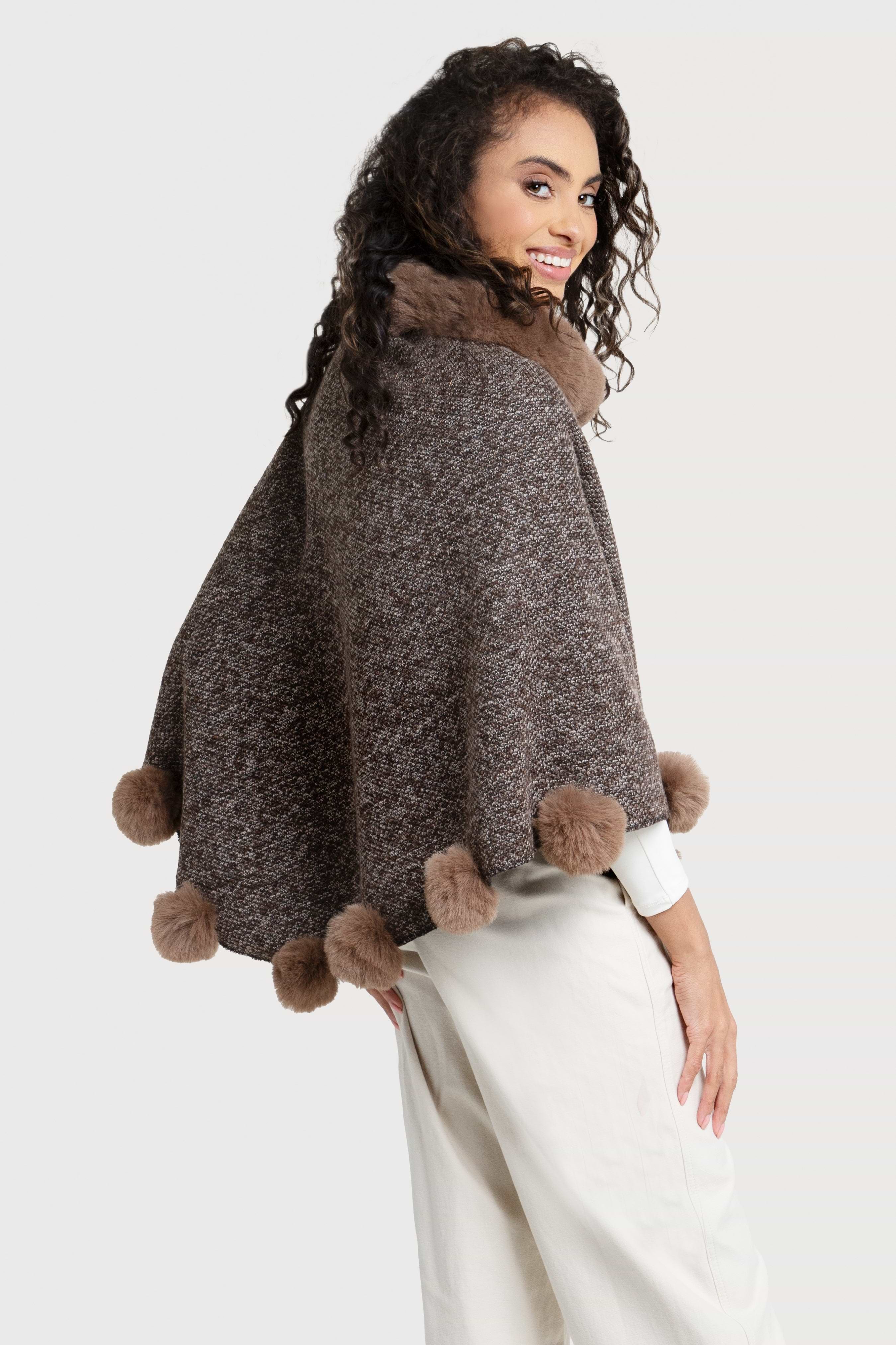 Faux Fur Pom Pom Poncho | SAACHI